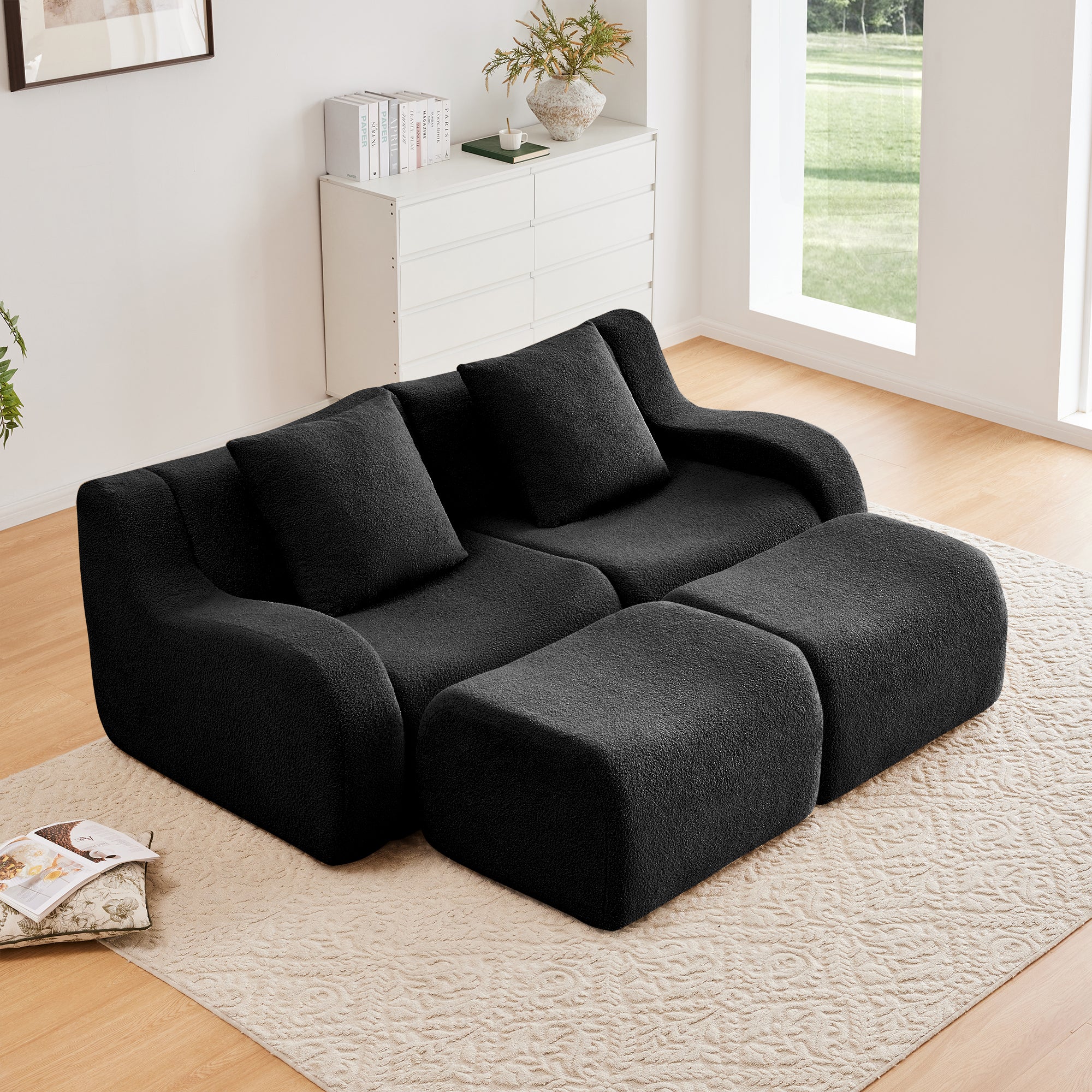 Chico 83" Modular Soft Teddy Fabric Loveseat Sofa with Curved Armrests