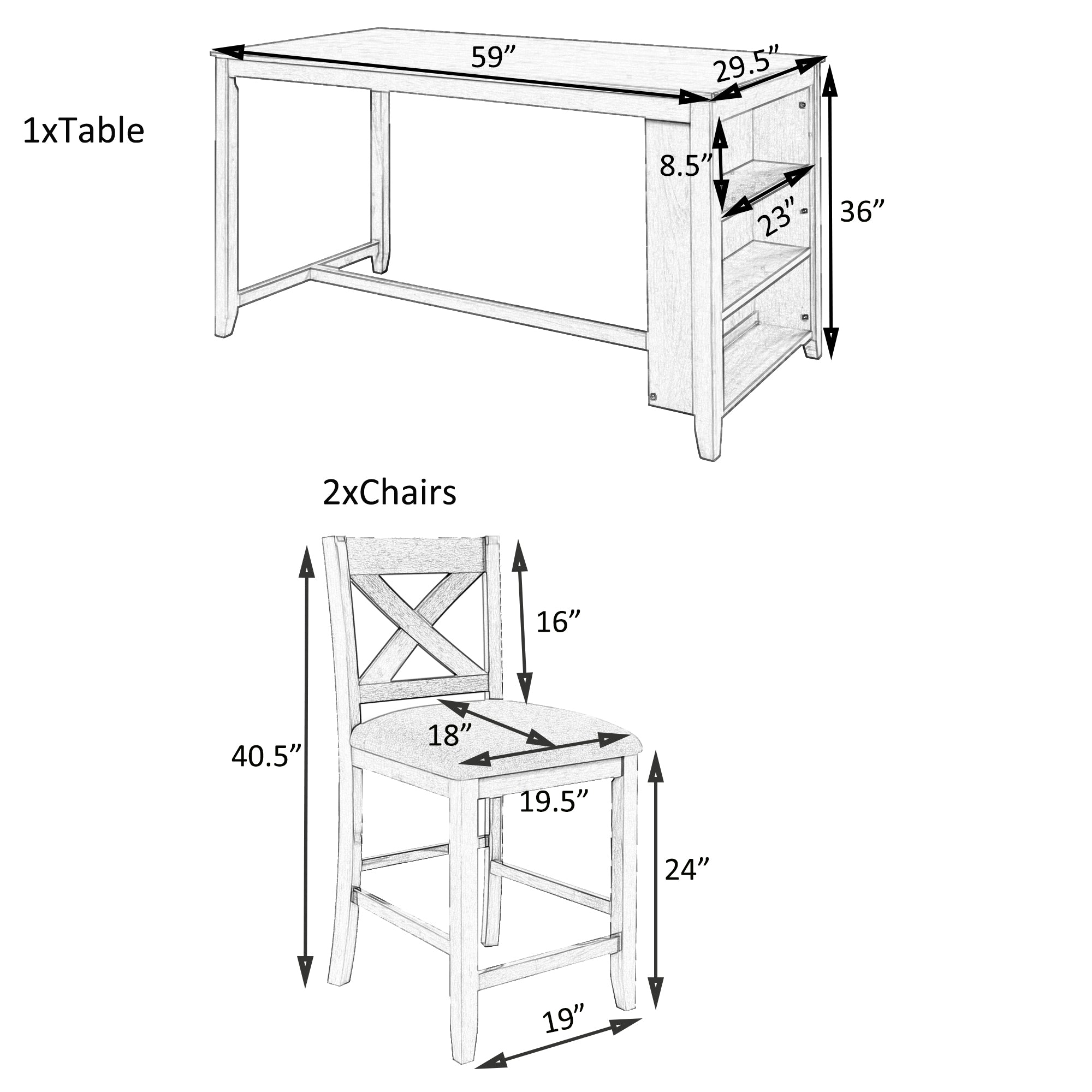 Erie 5 Pieces Counter Height Wooden Bar Table Set with 4 Bar Stools