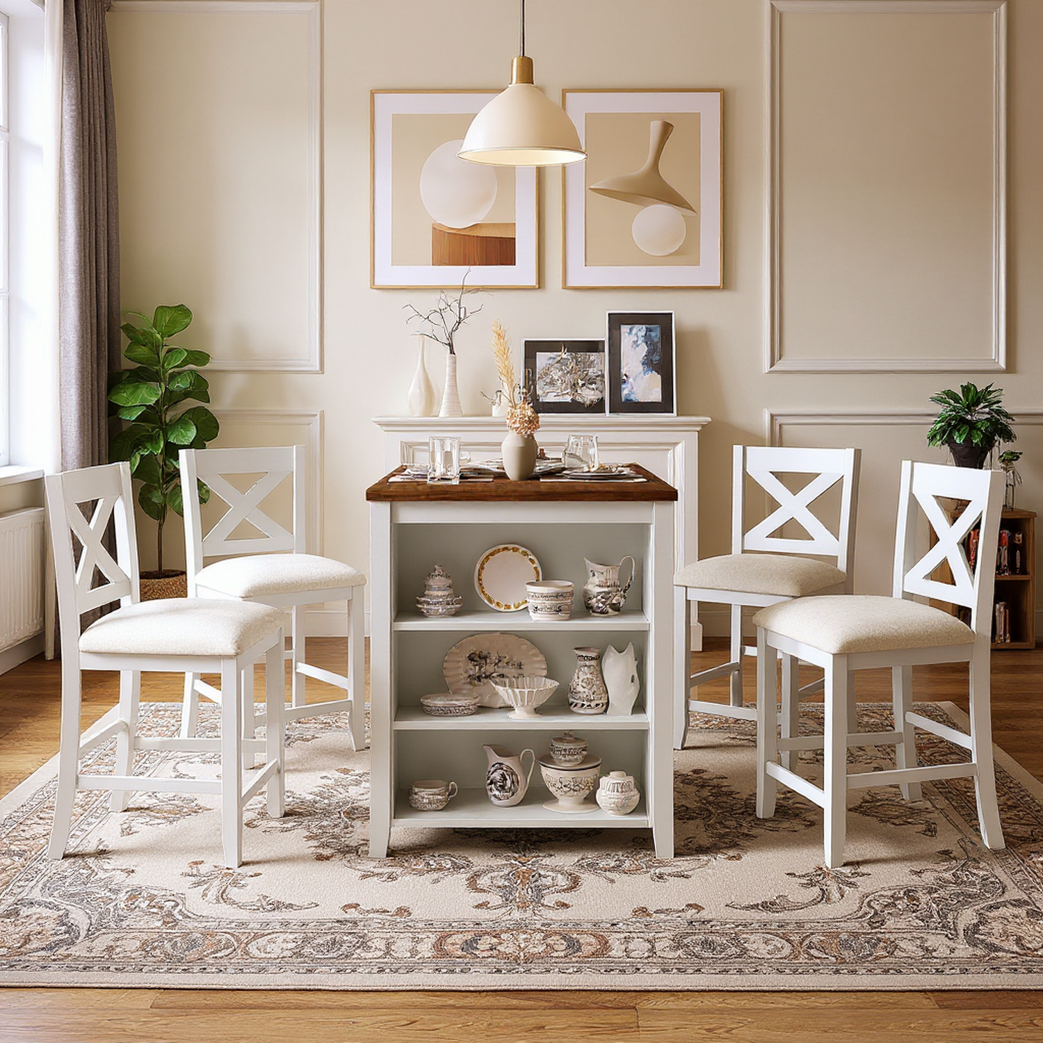 Erie 5 Pieces Counter Height Wooden Bar Table Set with 4 Bar Stools