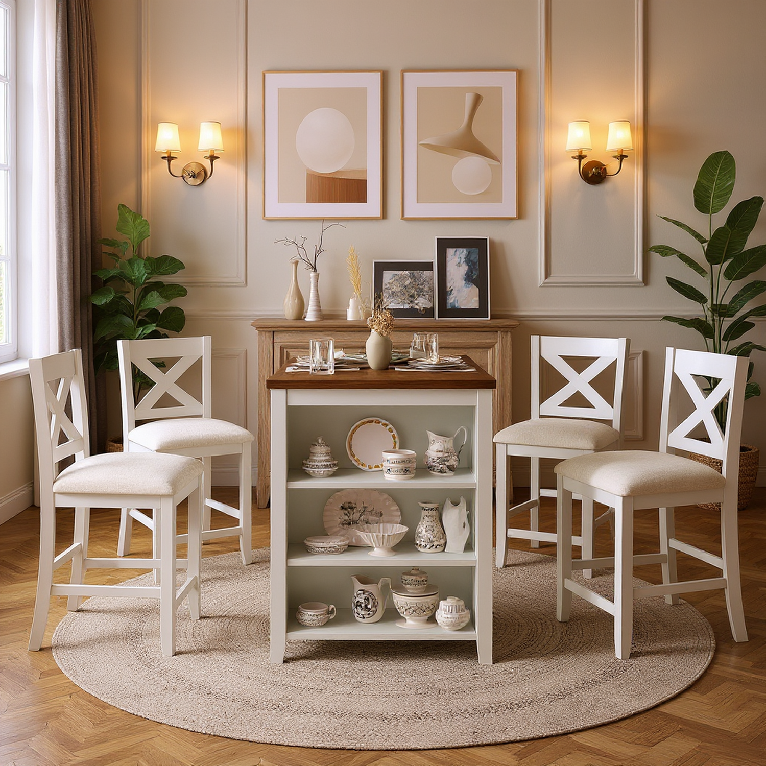 Erie 5 Pieces Counter Height Wooden Bar Table Set with 4 Bar Stools