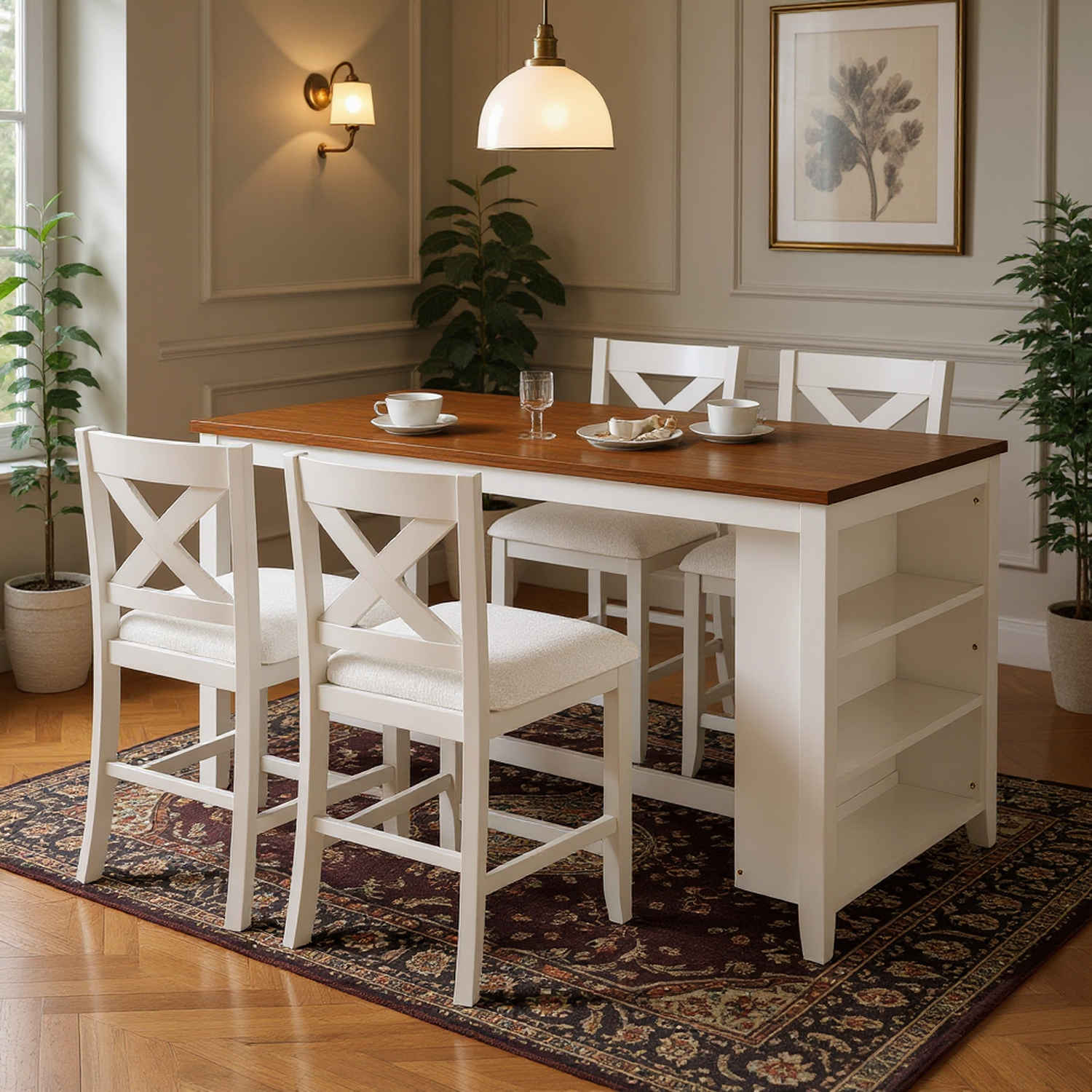Erie 5 Pieces Counter Height Wooden Bar Table Set with 4 Bar Stools