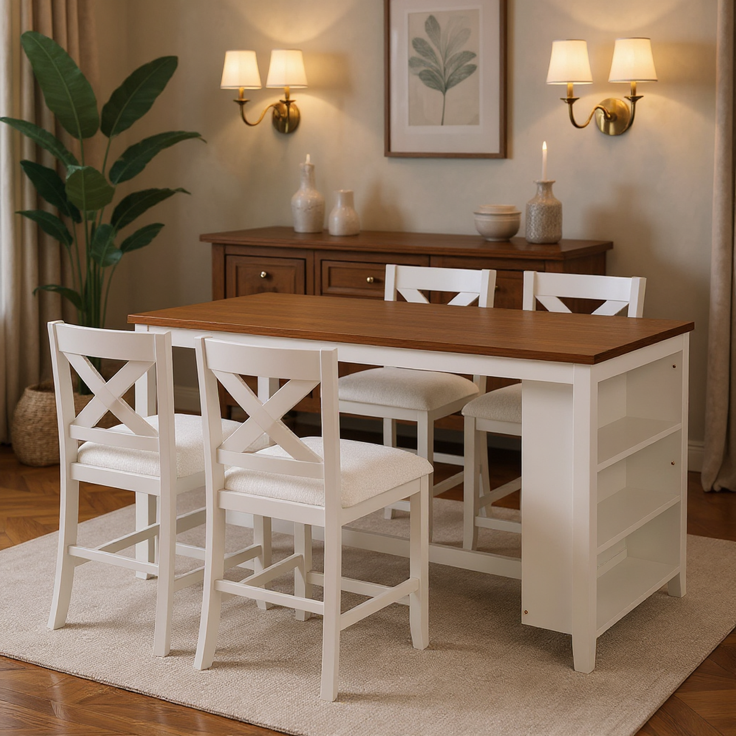Erie 5 Pieces Counter Height Wooden Bar Table Set with 4 Bar Stools