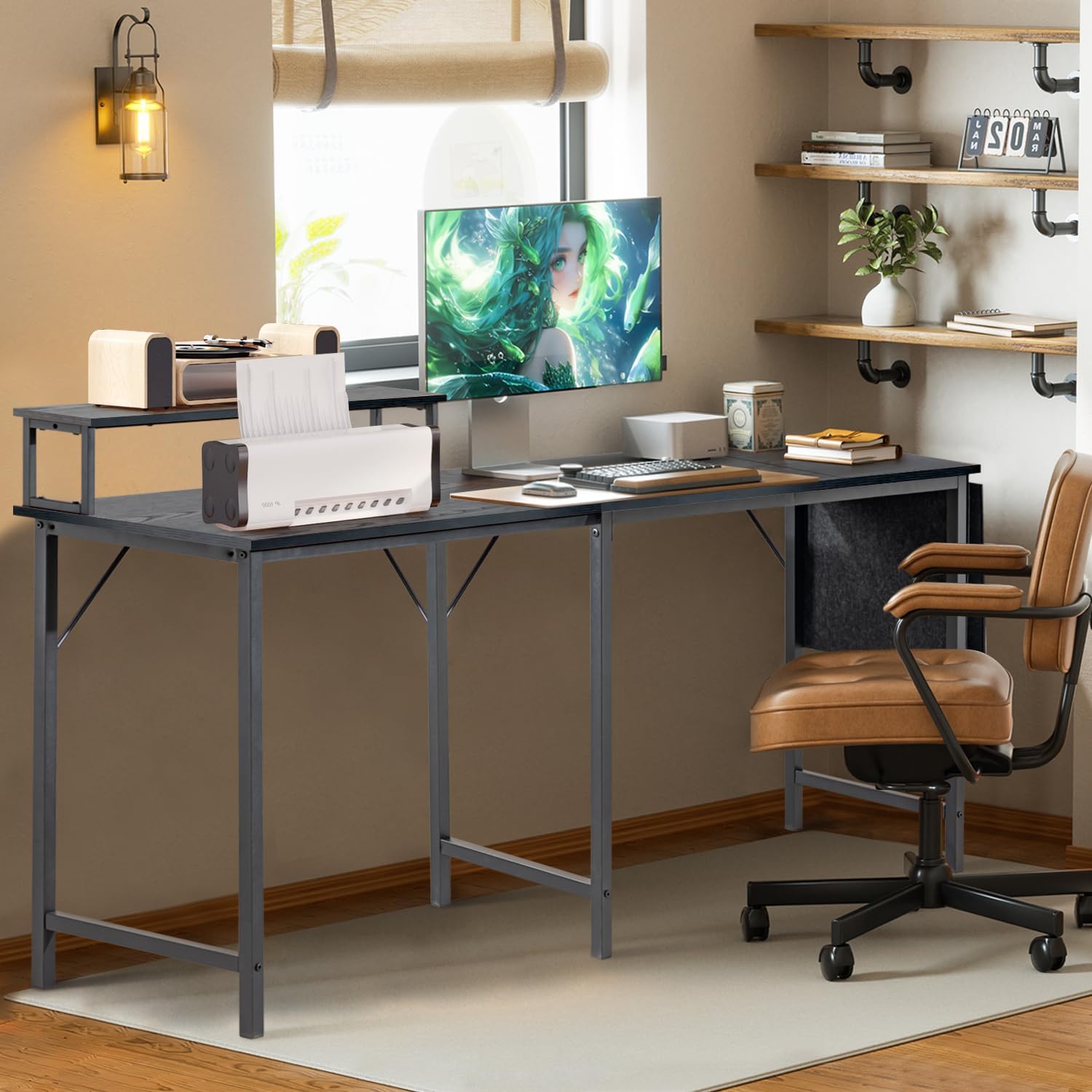 Homy Casa Essoda L-Shaped Computer Desk 49" Reversible Corner Desk with LED Lights and Storage