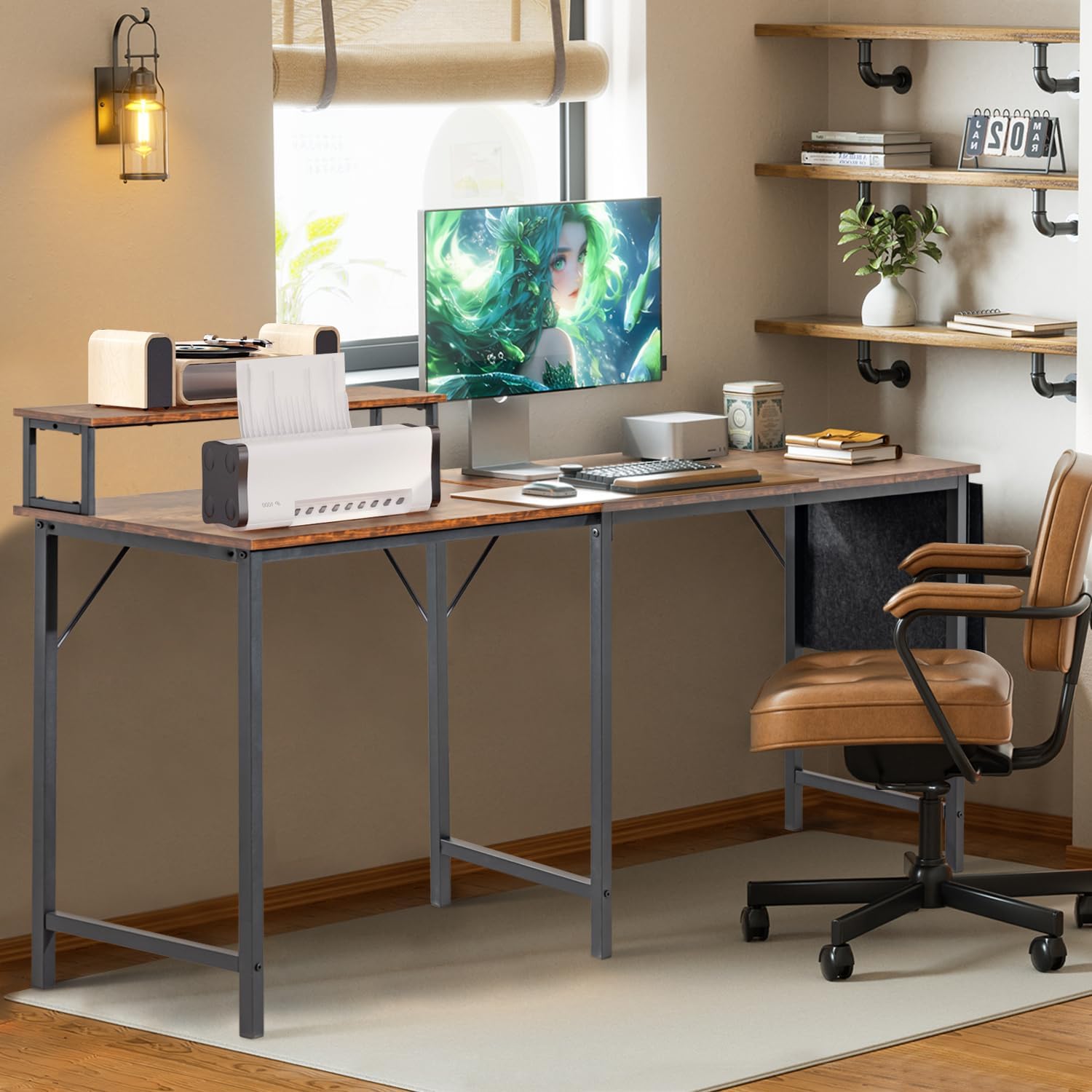 Essoda 49” Reversible L-Shaped Computer Desk with Storage Bag and Desktop Rack