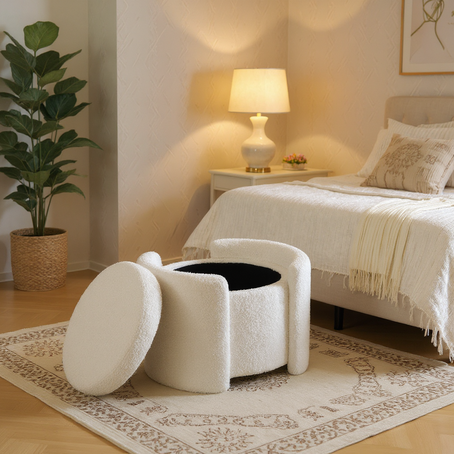 Everglades Boucle Storage Ottoman Footstool