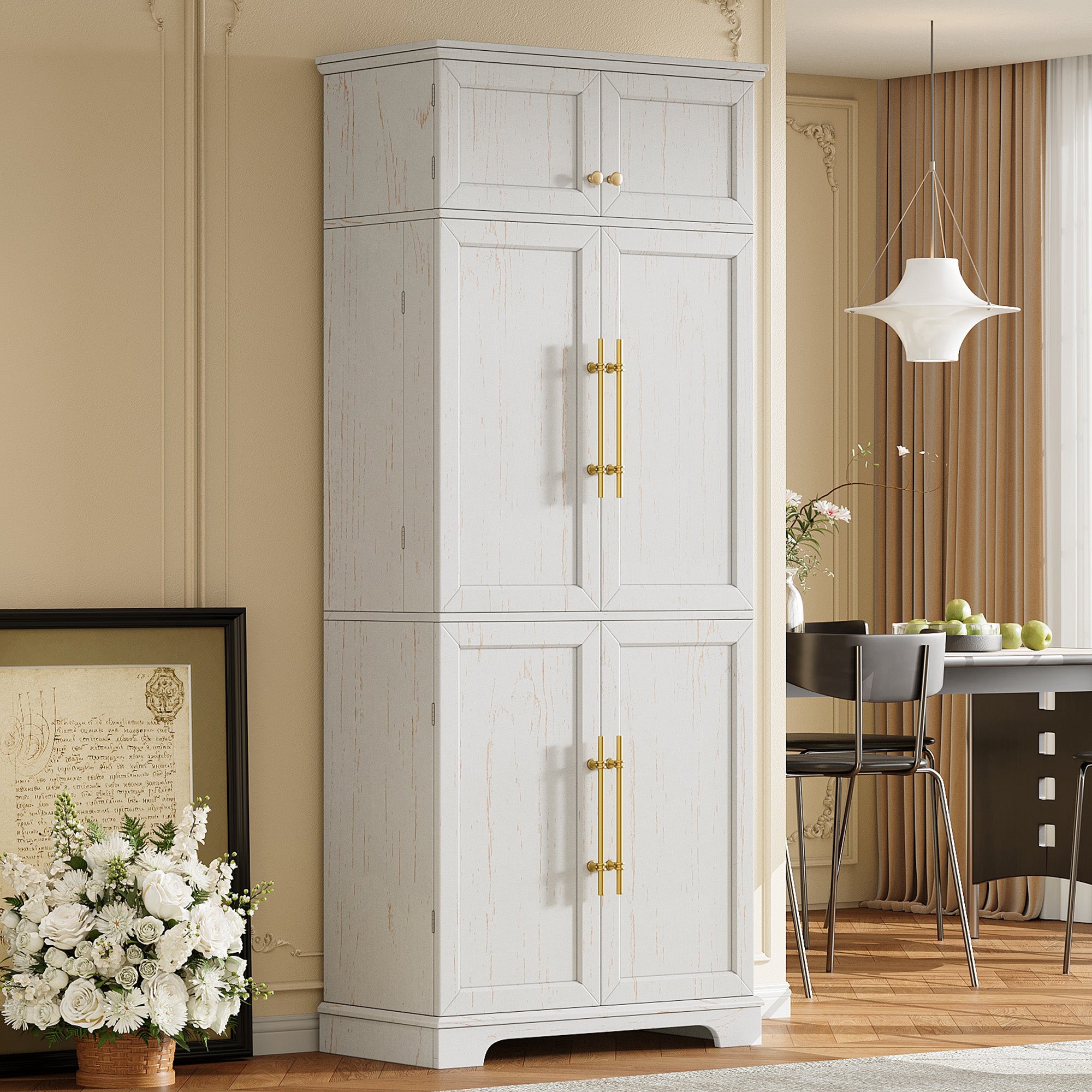 Bristol 78.2" Farmhouse White Kitchen Pantry Cabinet with Adjustable Shelves