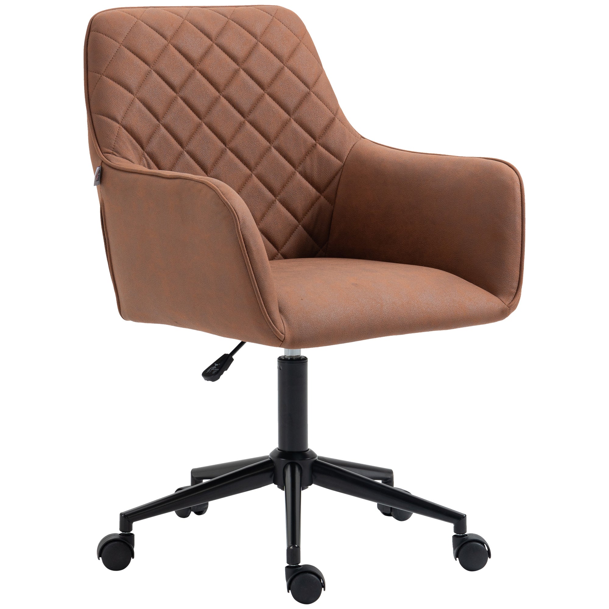 Mid Back Modern Home Office Chair Swivel Computer Desk Chair with Adjustable Height, Microfiber Cloth, Diamond Line Design, and Padded Armrests, Brown