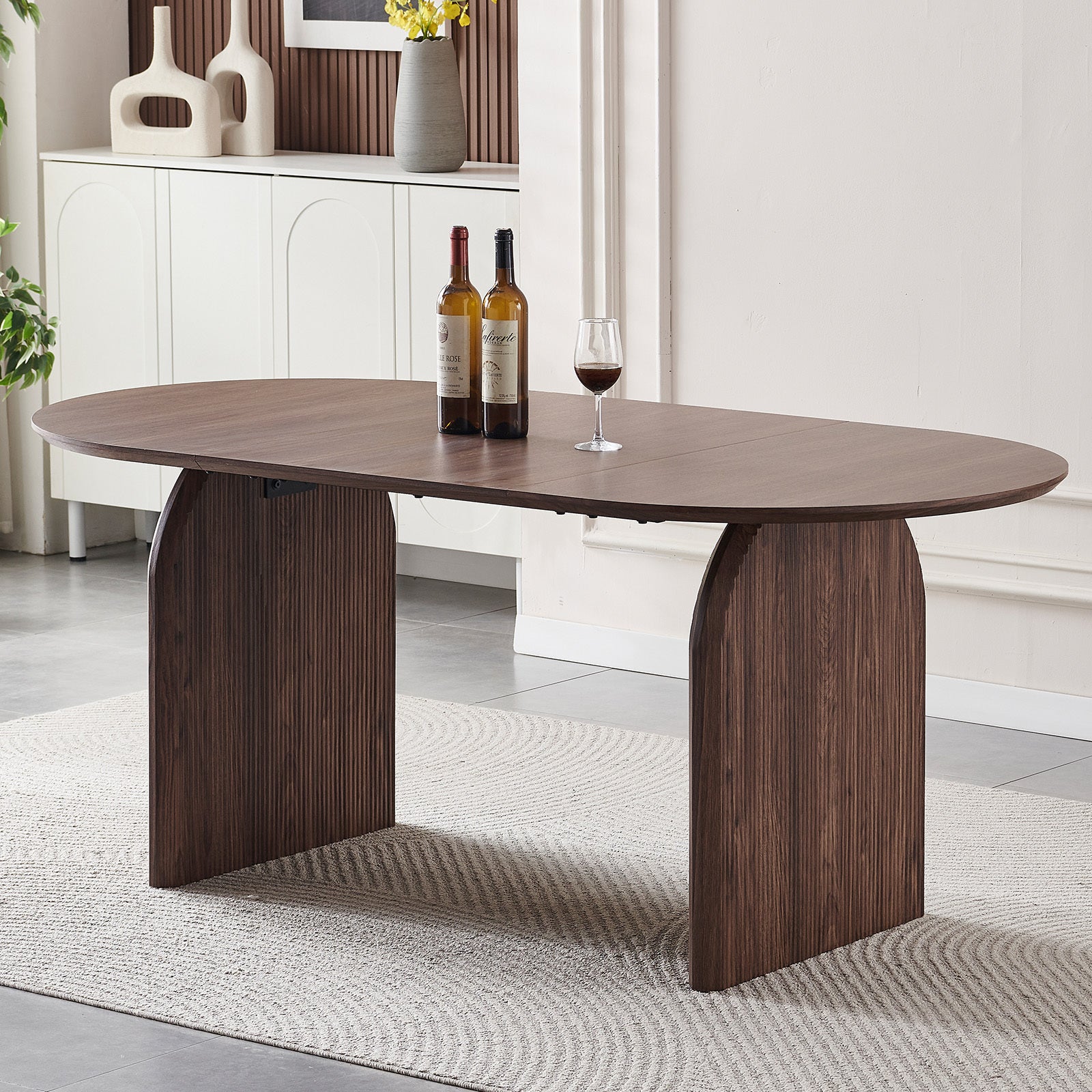 Ardura Modern Oval Wood Dining Table with Double Column Base