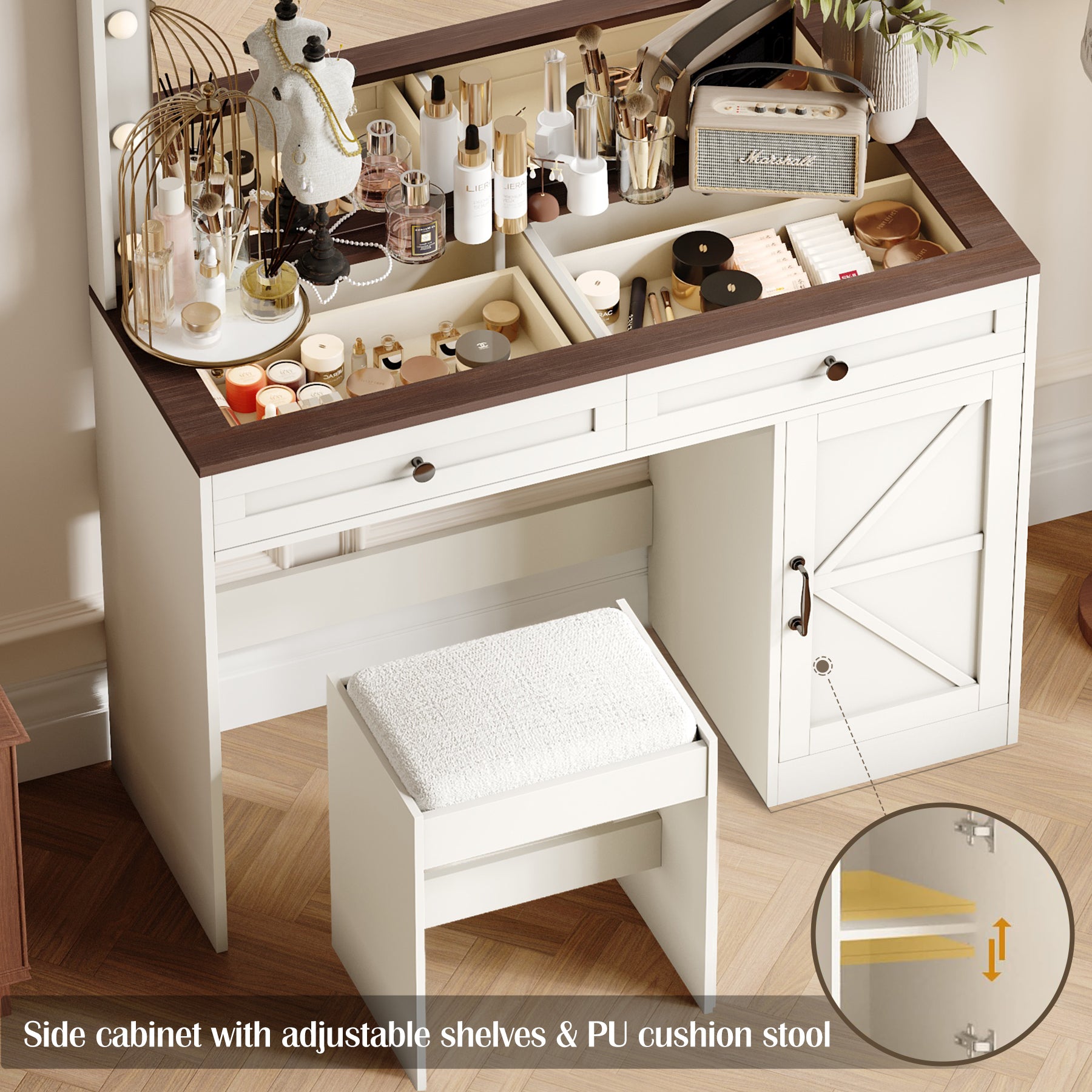 Arvika Makeup Vanity Table Set with Lighted Mirr