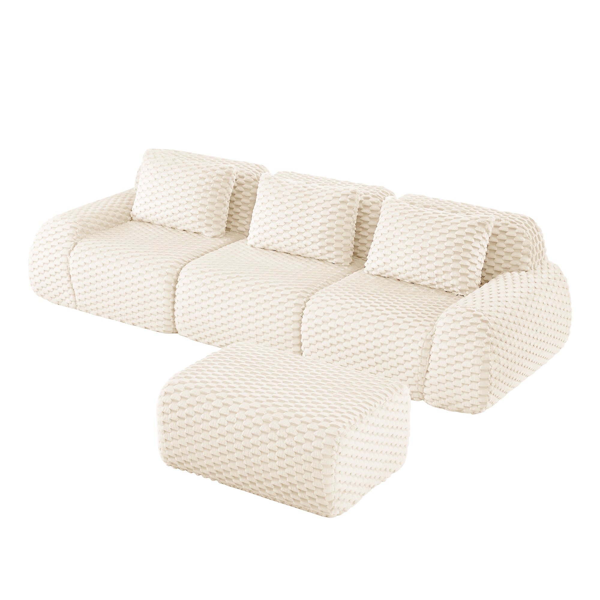 Olathe 114" Modular Flannelette Fabric L-Shaped Sectional Sofa with Movable Ottoman