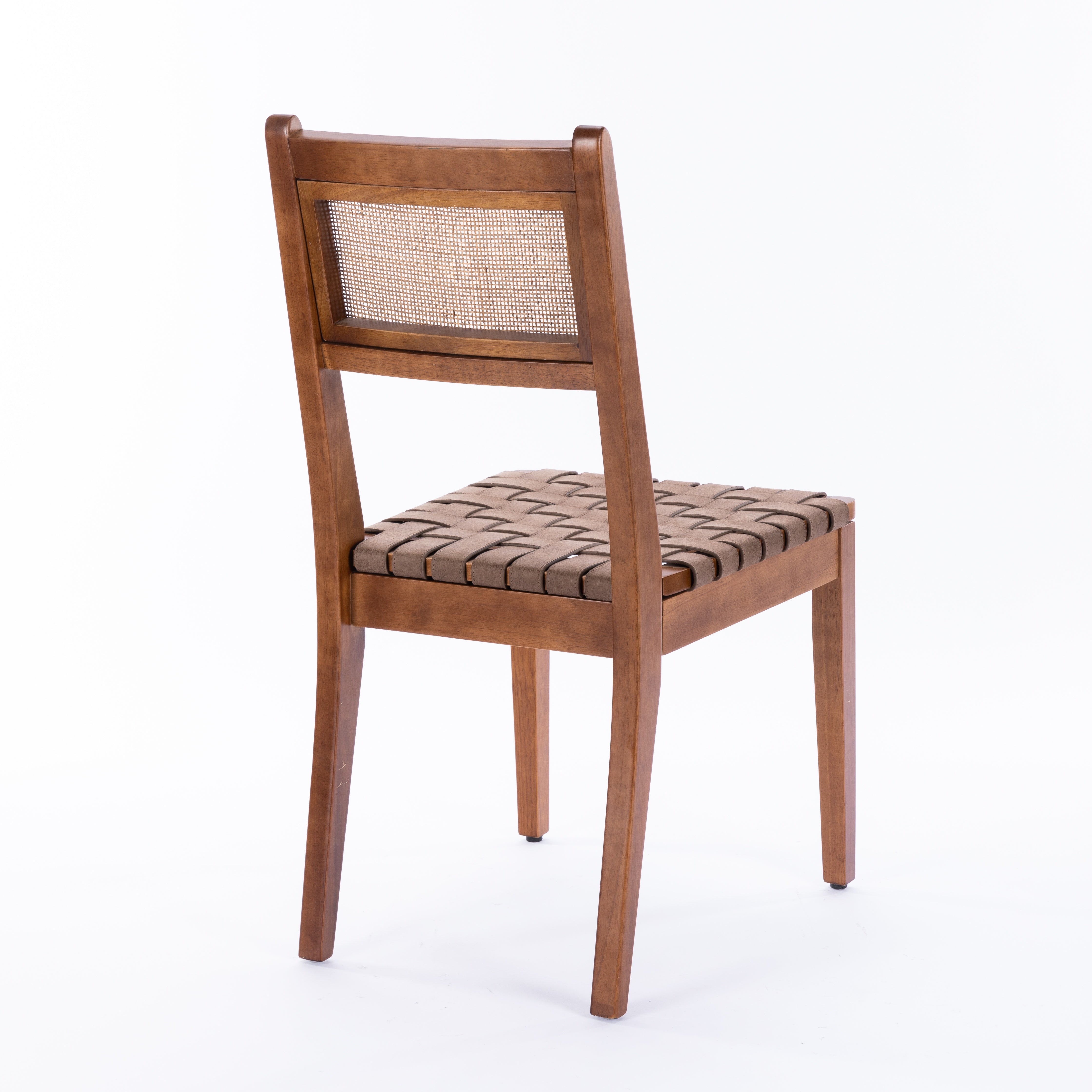 Tagus Modern Rattan Leather Woven Strips Dining Chair Set of 2