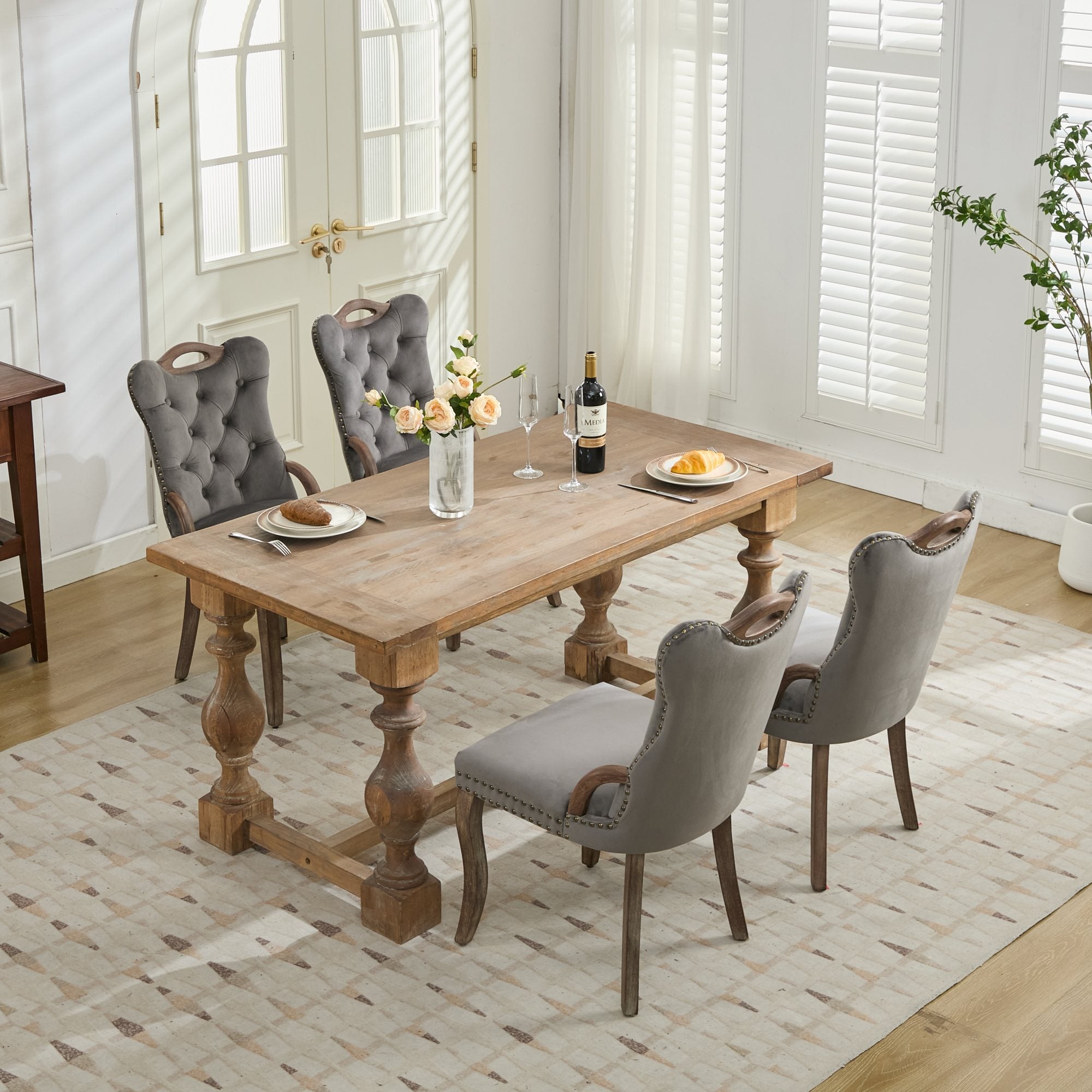 Elbe Modern Velvet Dining Chair Set of 2 with Tufted Trim