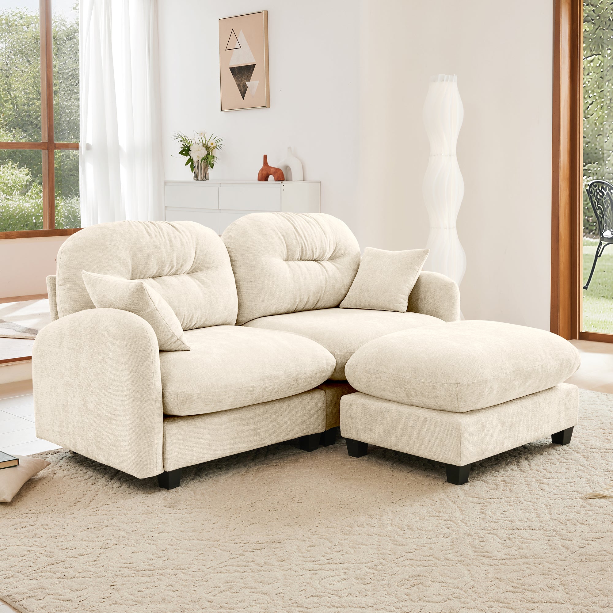 Roselyn 74" Modular Chenille Cloud L-Shaped Sectional Sofa with Ottoman