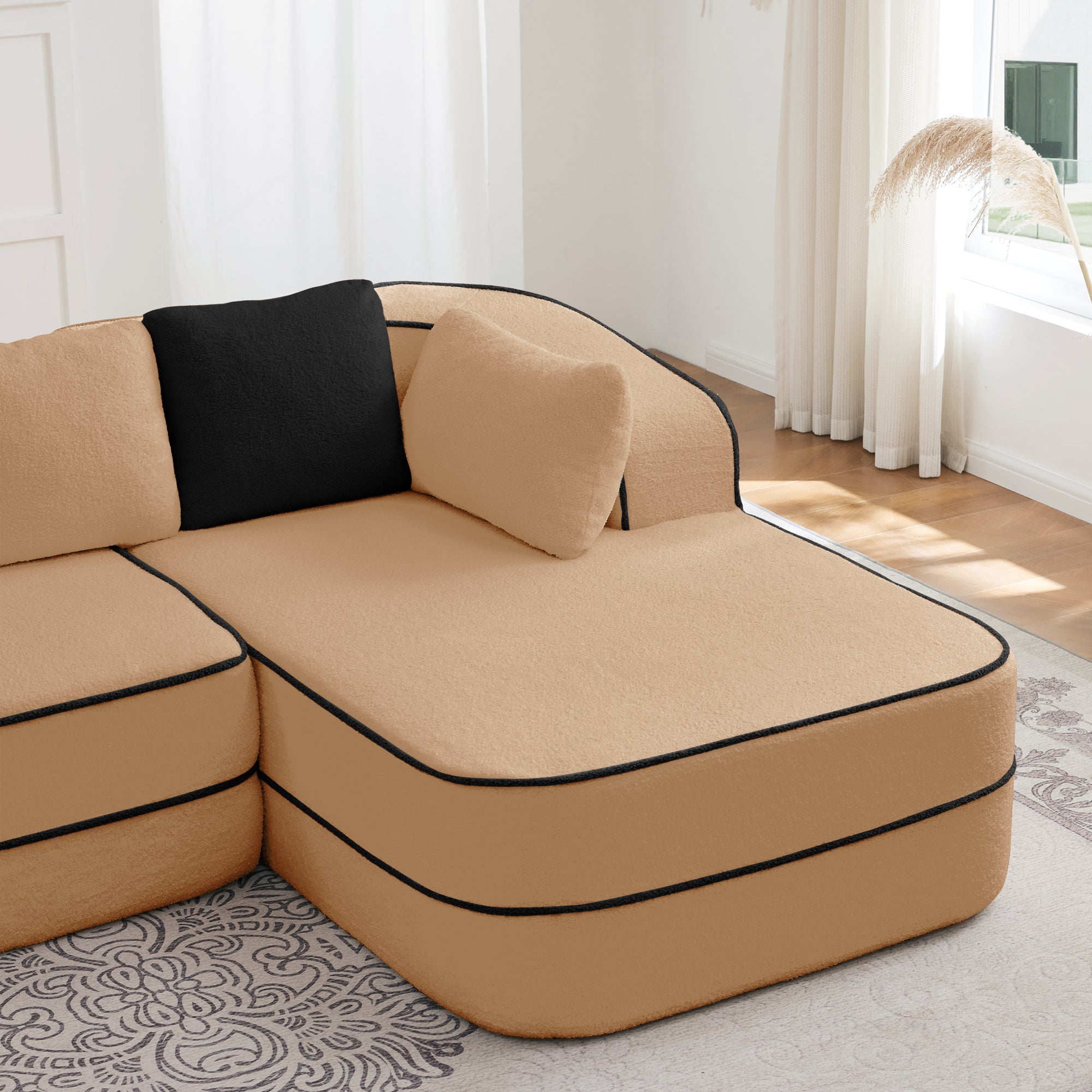 Gilbert 106" Teddy Fabric Modular Sectional Sofa with Right L-Shaped Chaise