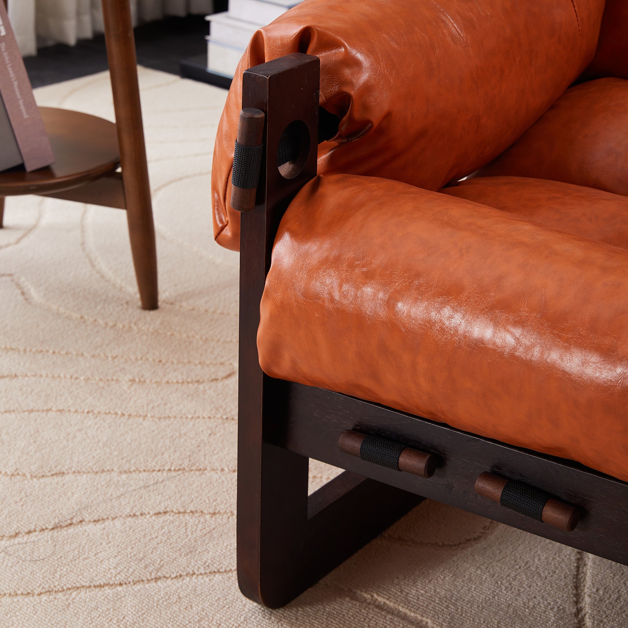 Ravena Modern Vintage Leather Lounge Chair with Removable Armrests