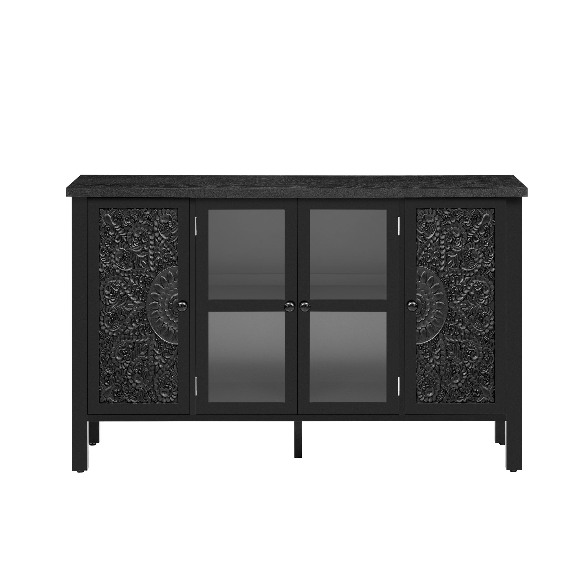 47.2'' Retro TV Stand for TVs up to 43 Inches, Entertainment Center Media Console Cabinet with 3 Spacious Cabinets, Glass Cabinet Doors and Anti-tip Device for Living room