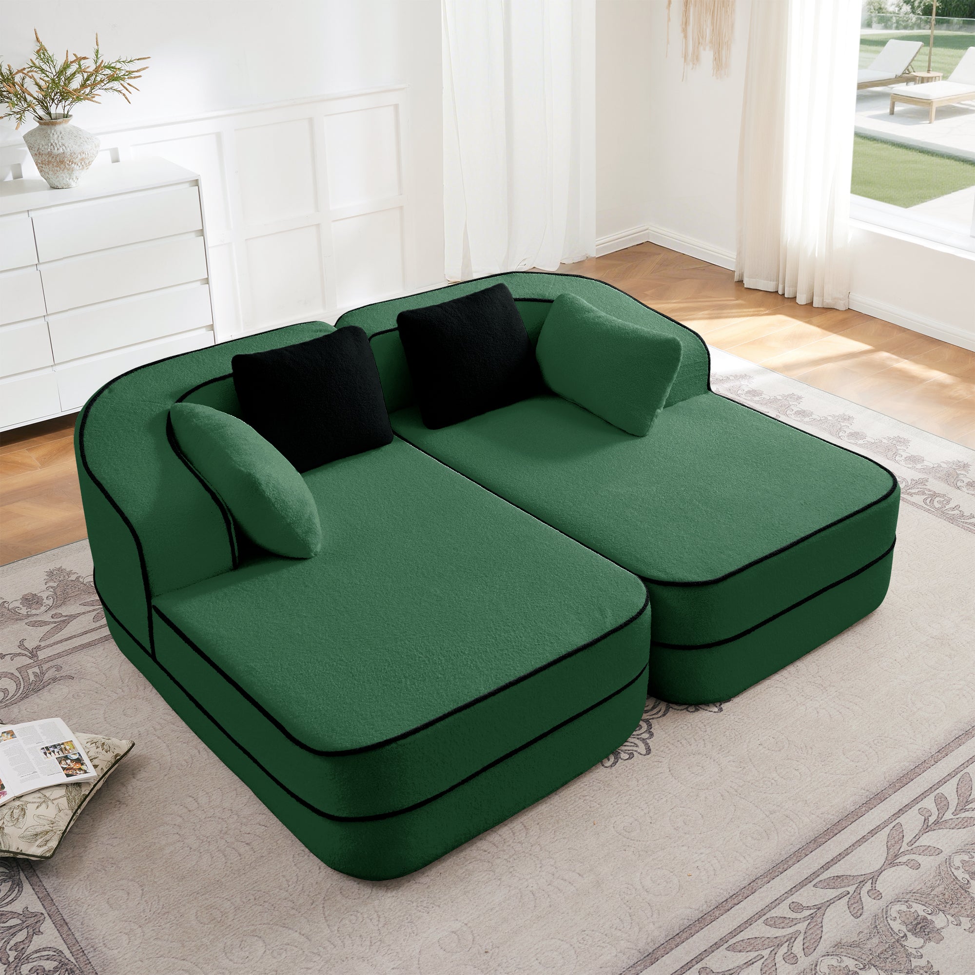 Gilbert 77.2" Teddy Fabric Sofa-in-a-Box with Double Chaise
