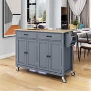 Sicily 54.3" Solid Wood Top Rolling Kitchen Island Cart with 4-Door Cabinet