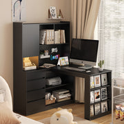 Klyra 40" L-Shaped Office Desk with Bookcase Hutch and LED Light