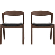 Mid-Century Solid Wood Dining Chair Set with Black Leather Upholstery Set Of 2