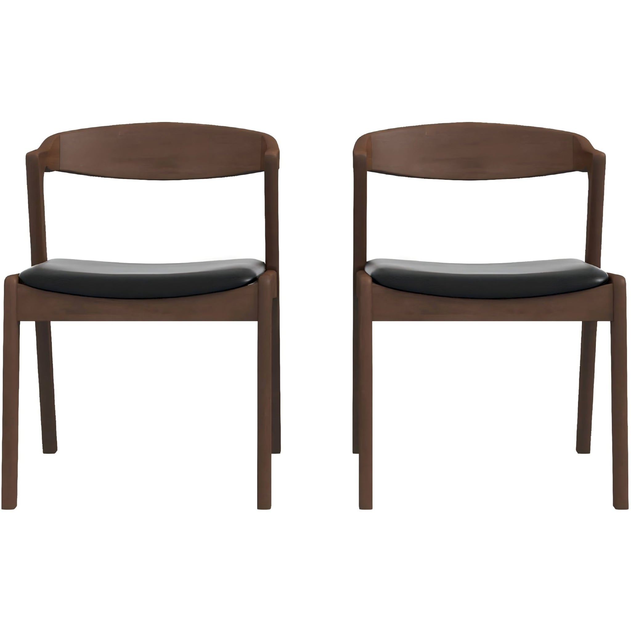 Mid-Century Solid Wood Dining Chair Set with Black Leather Upholstery Set Of 2