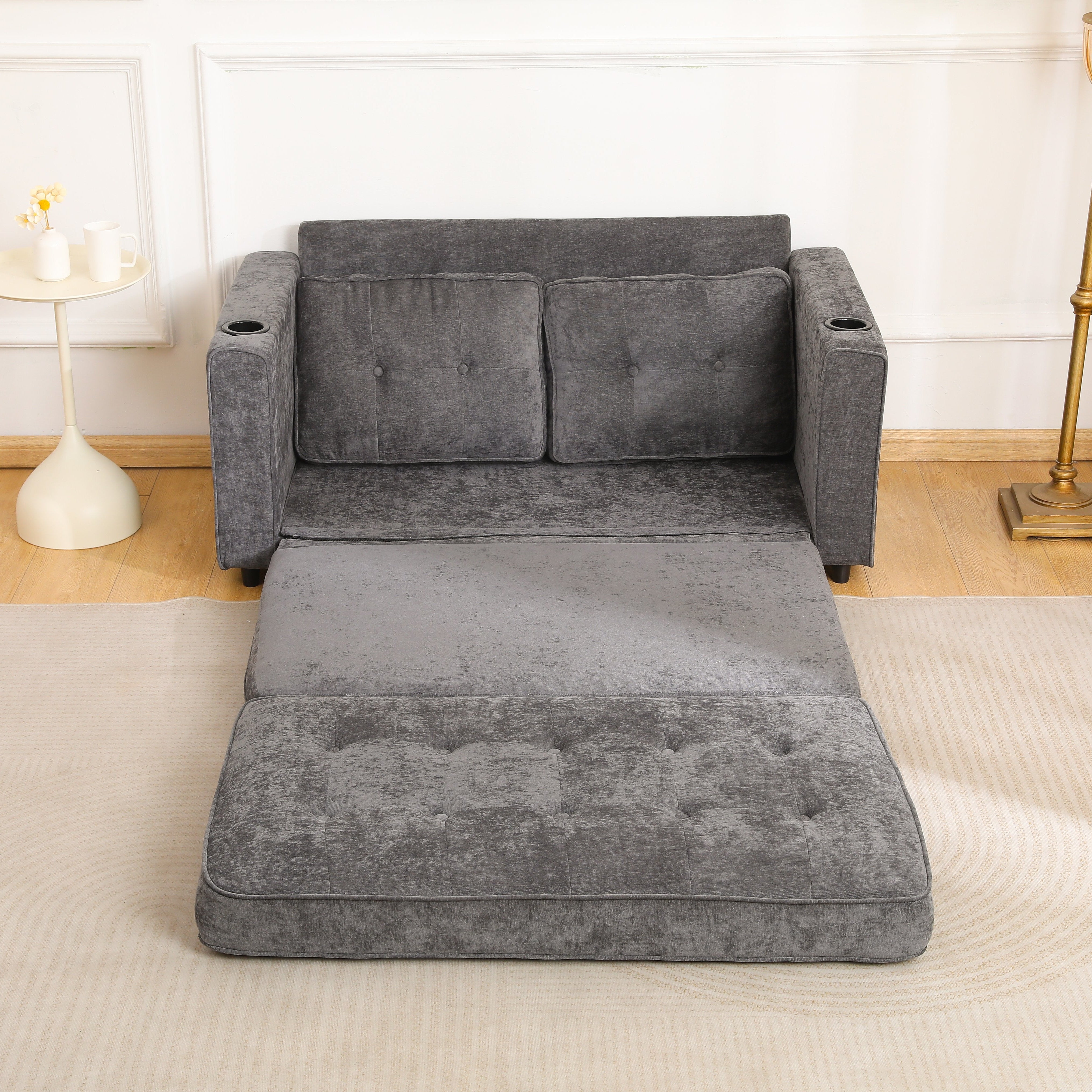 Tribeca 55" Velvet 3 Fold Sofa Bed with Side Pockets