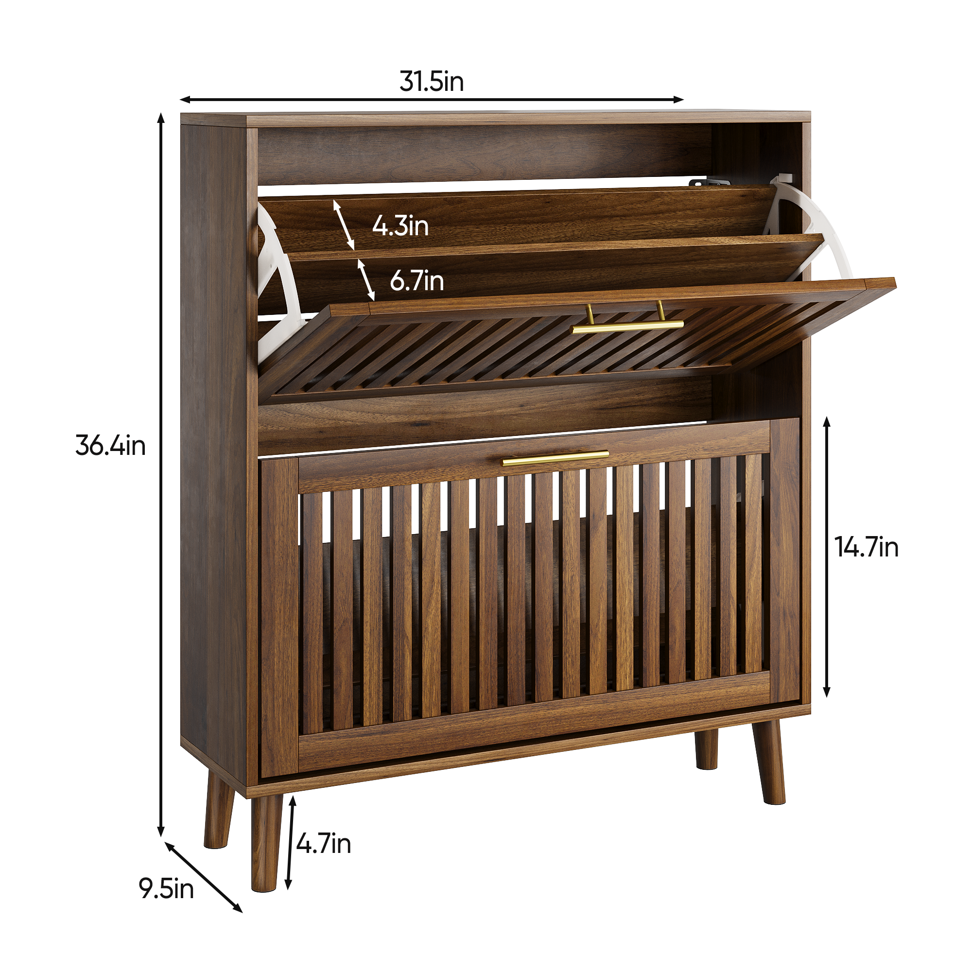 Seoul 31.5" Walnut Modern Shoe Storage Cabinet with 2 Flip Drawers