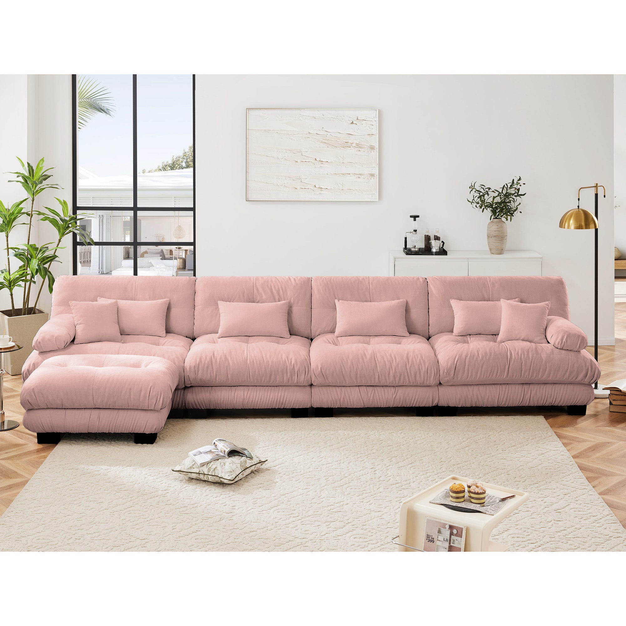 Monterey 173" Oversized Modular Chenille L-Shaped Cloud Sectional Sofa with Ottoman