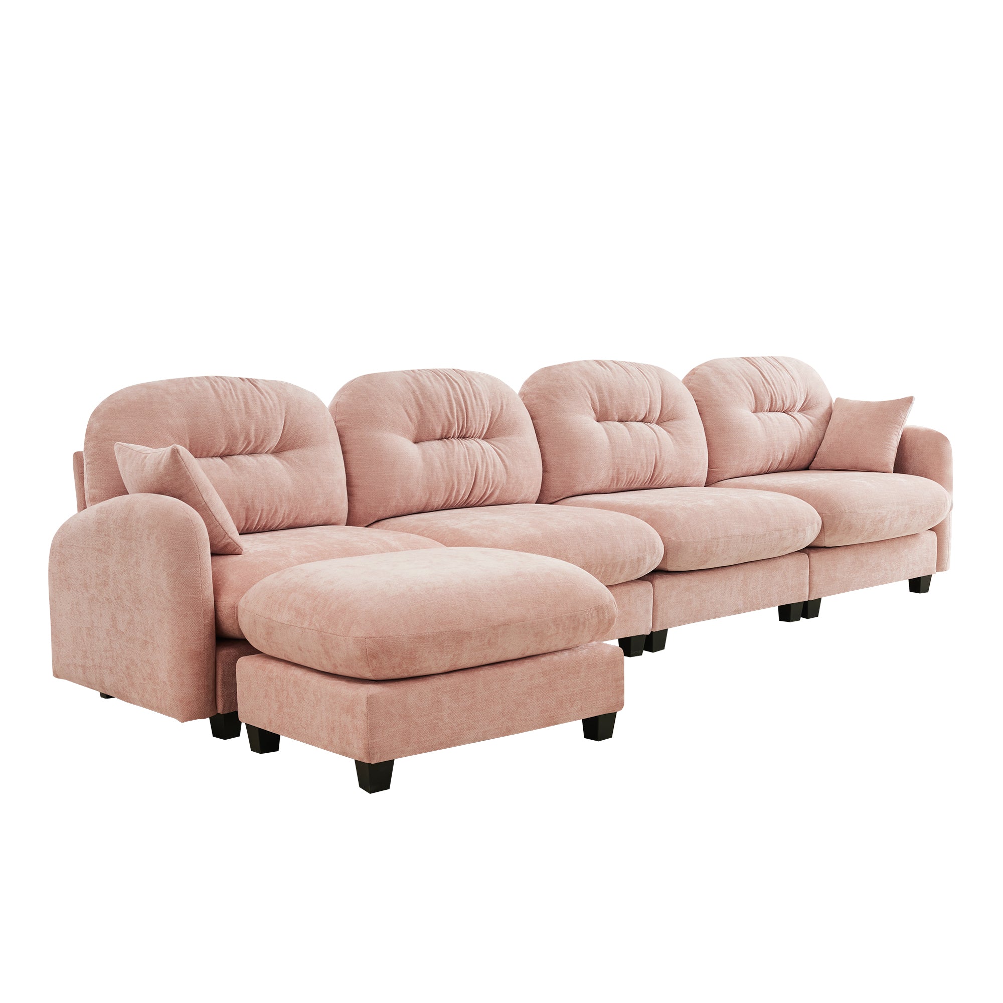 Roselyn 140" Modular Chenille Cloud L-Shaped Sectional Sofa with Ottoman and Tufted Cushion Backrest