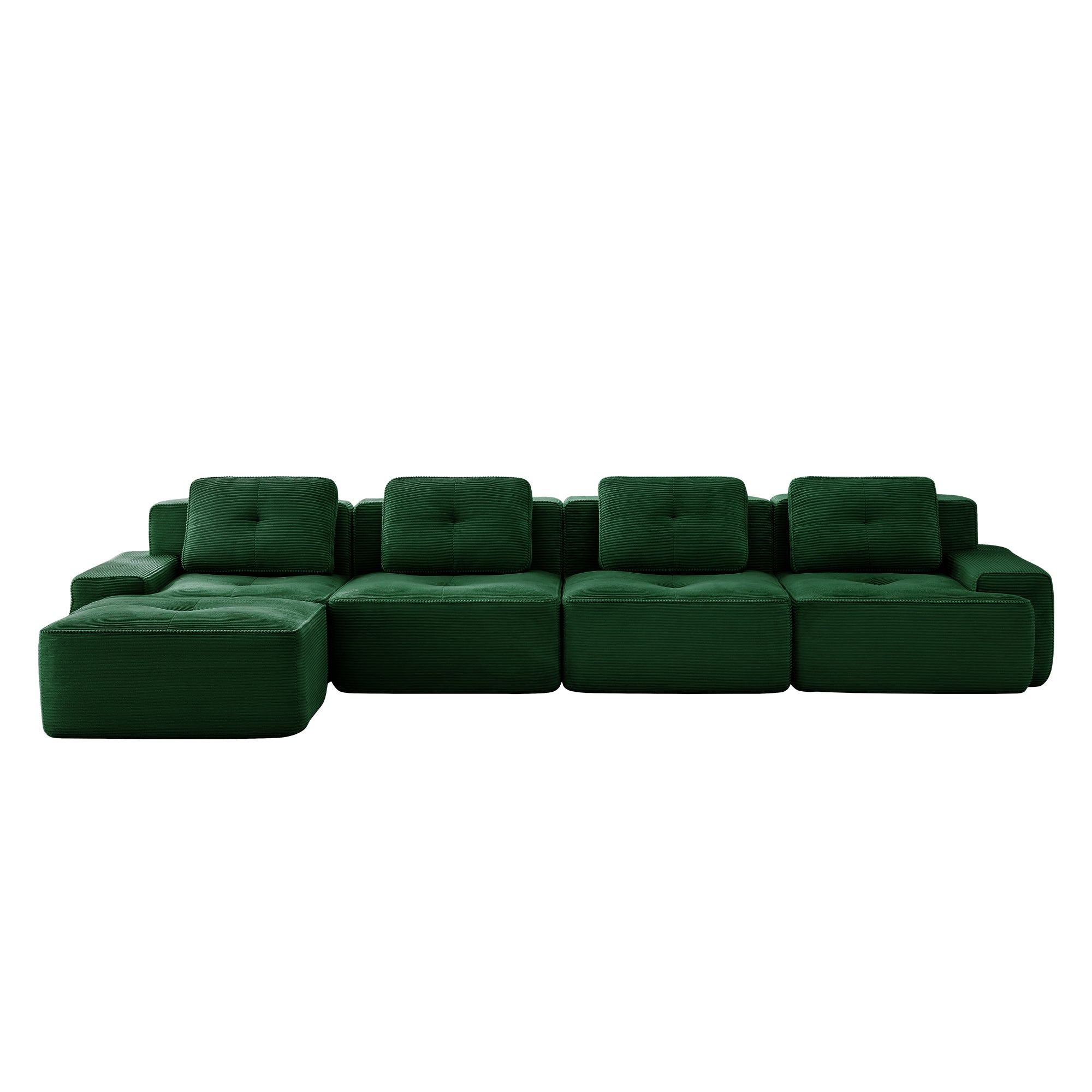 Racine 153" Modular Corduroy Fabric L-Shaped Sectional Sofa with Deep Seat and Movable Ottoman