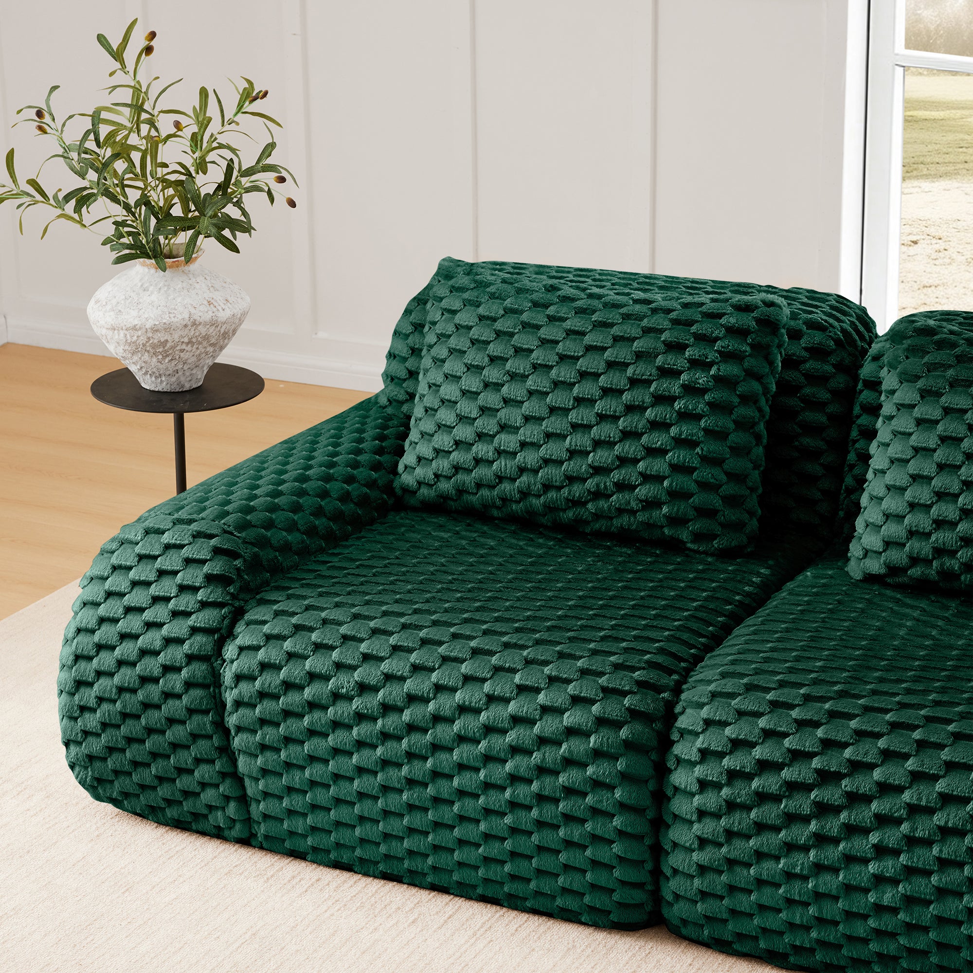 Olathe 114" Modular Flannelette Fabric 3-Seater Sofa with Deep Seat