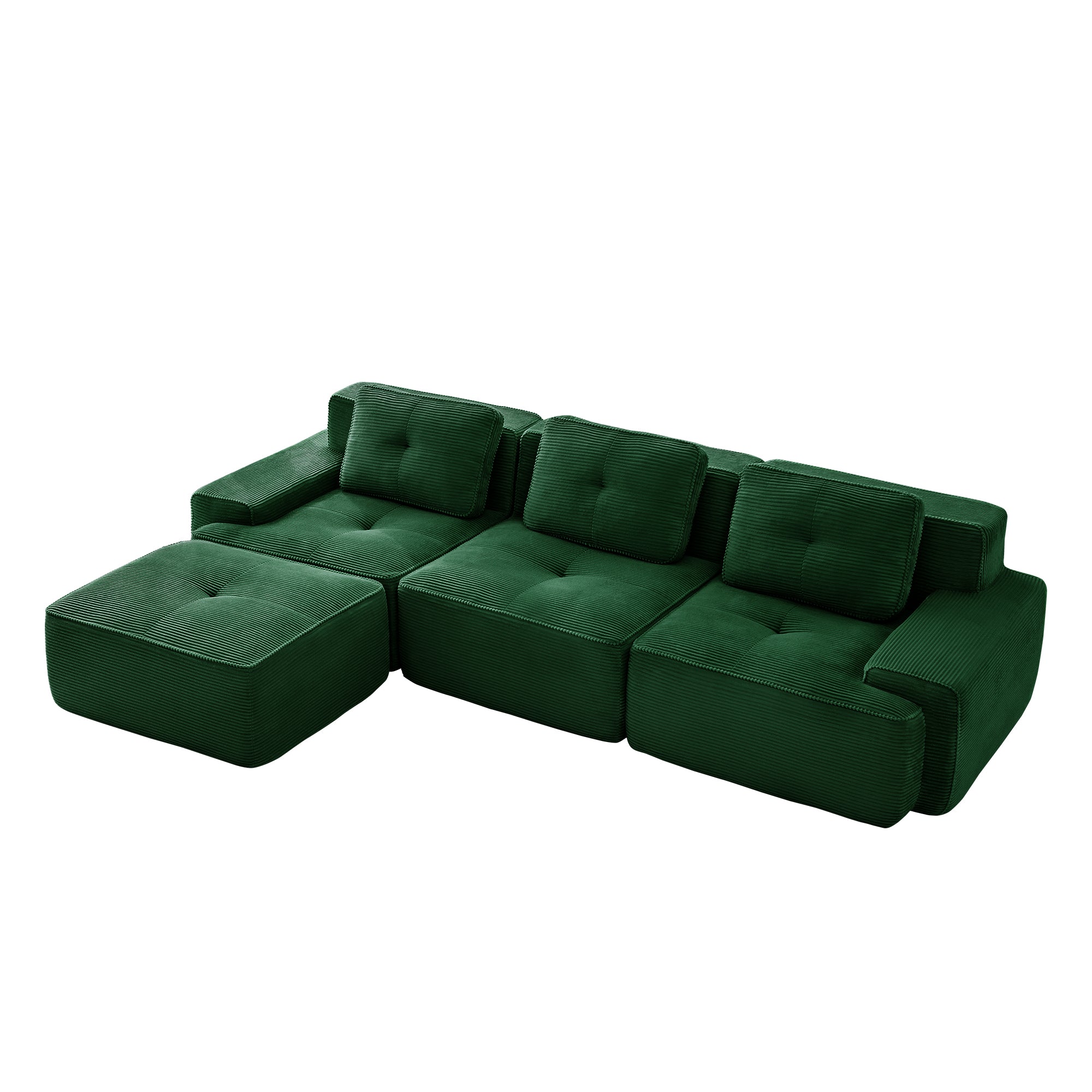 Racine 117" Modular Corduroy Fabric L-Shaped Sectional Sofa with Movable Ottoman