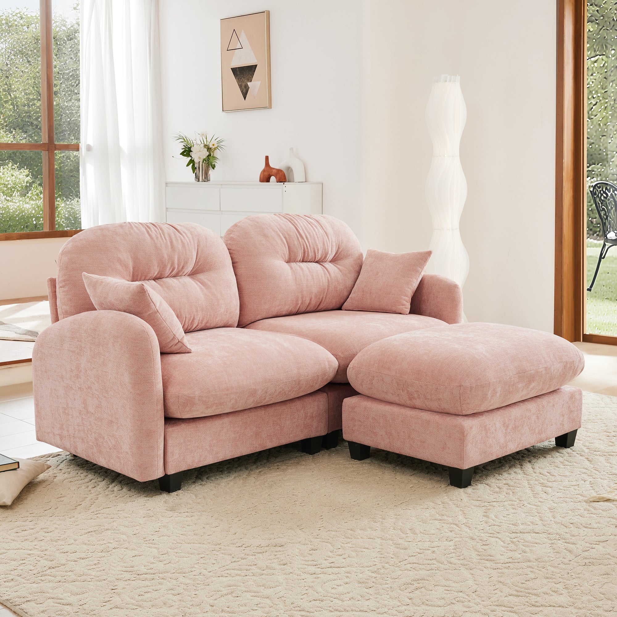 Roselyn 74" Modular Chenille Cloud L-Shaped Sectional Sofa with Ottoman