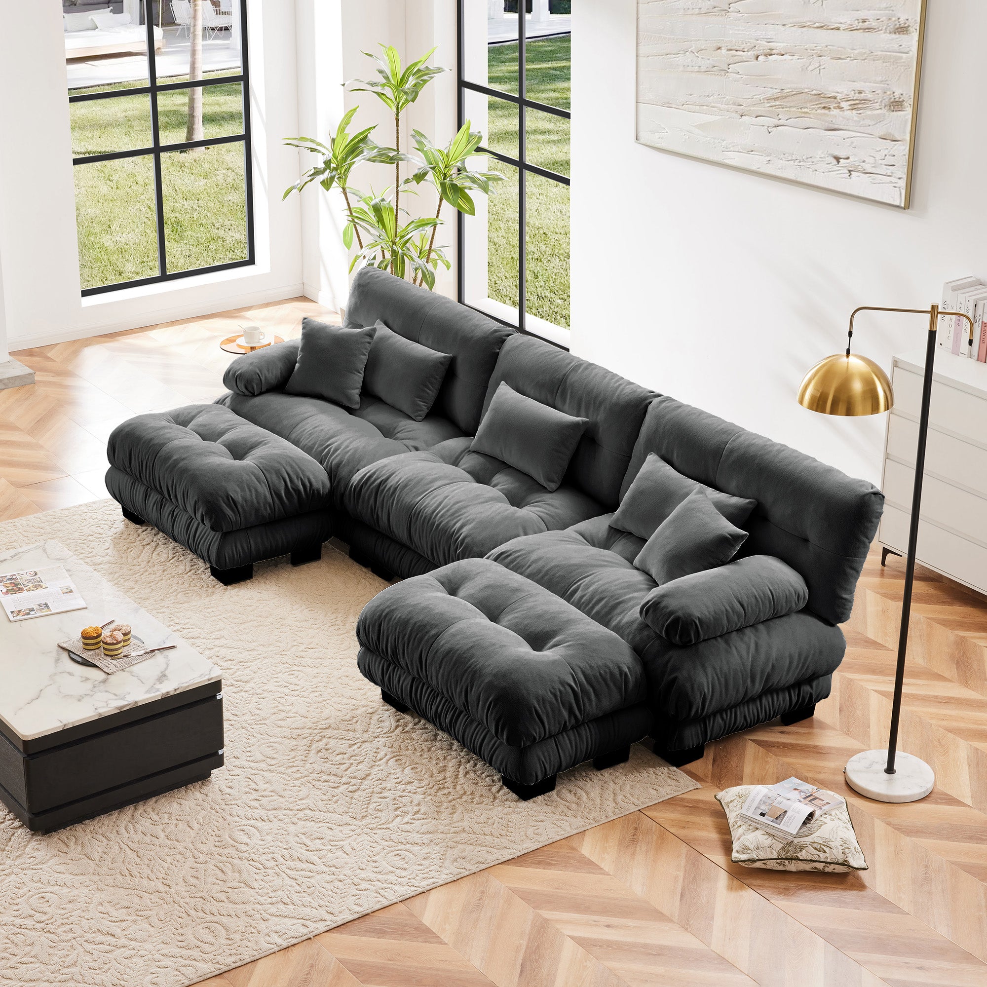 Monterey 134" Modular Chenille U-Shaped Cloud Sectional Sofa with 2 Ottomans