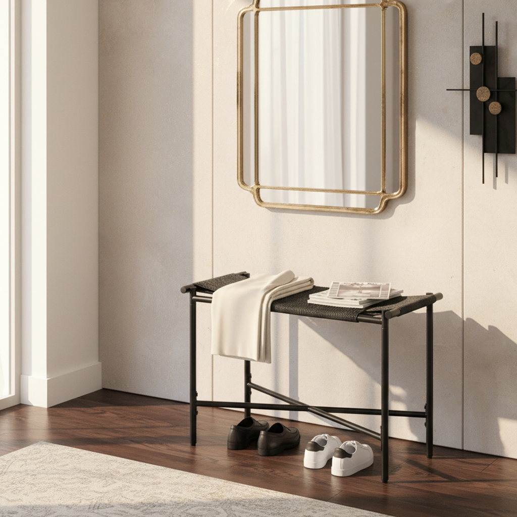 Sorella Woven Accent Entryway Stool, Black