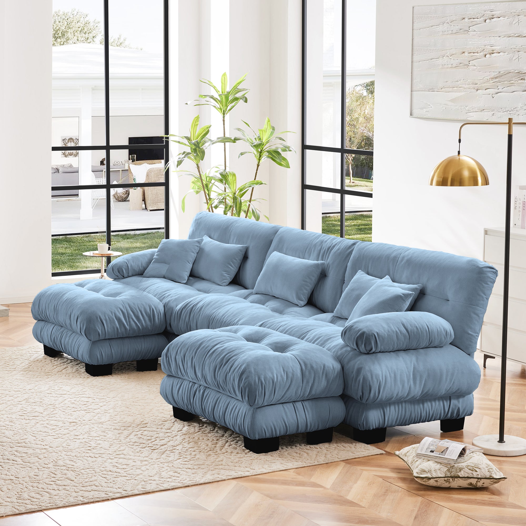 Monterey 134" Modular Chenille U-Shaped Cloud Sectional Sofa with 2 Ottomans
