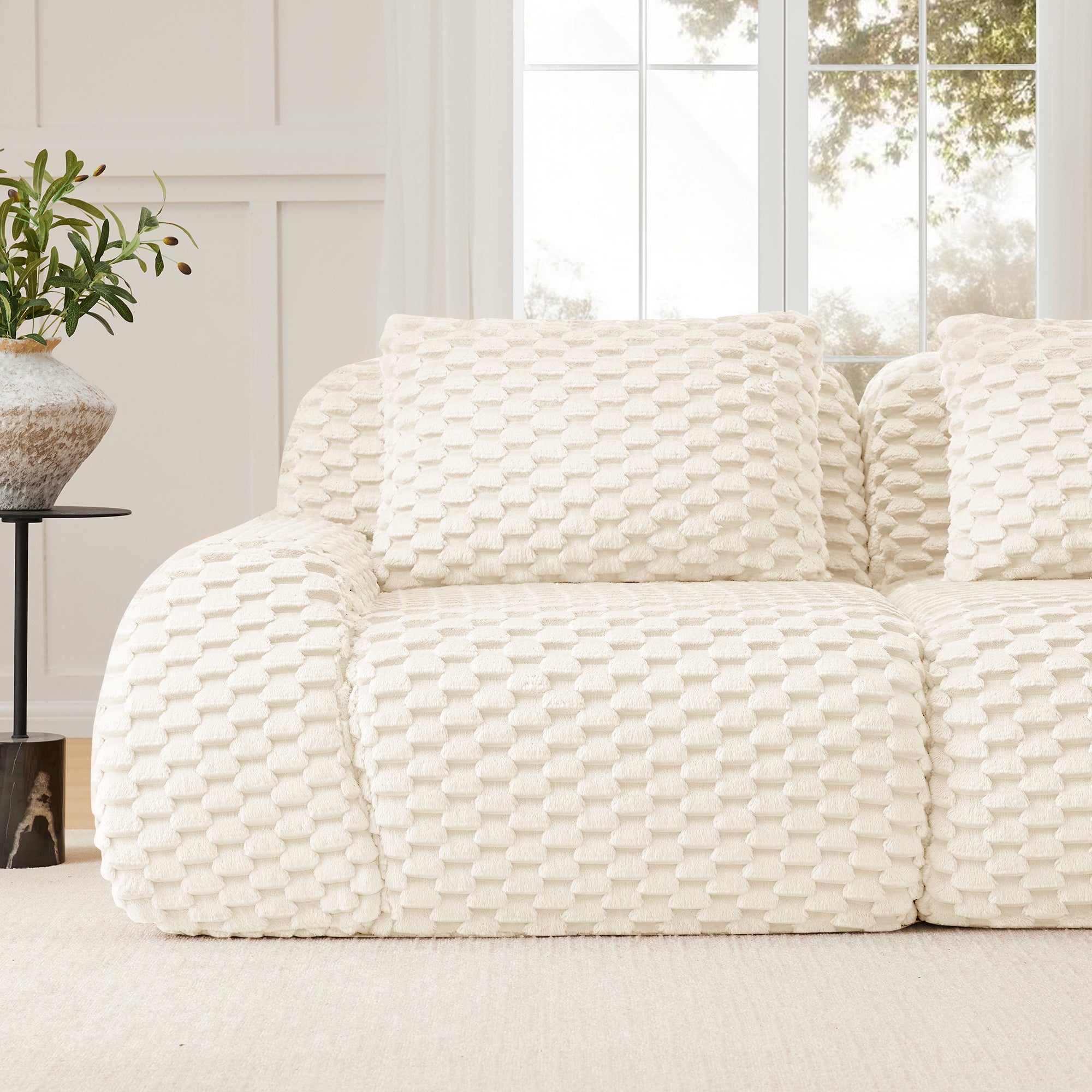 Olathe 146" Modular Flannelette Fabric L-Shaped Sectional Sofa with Movable Ottoman