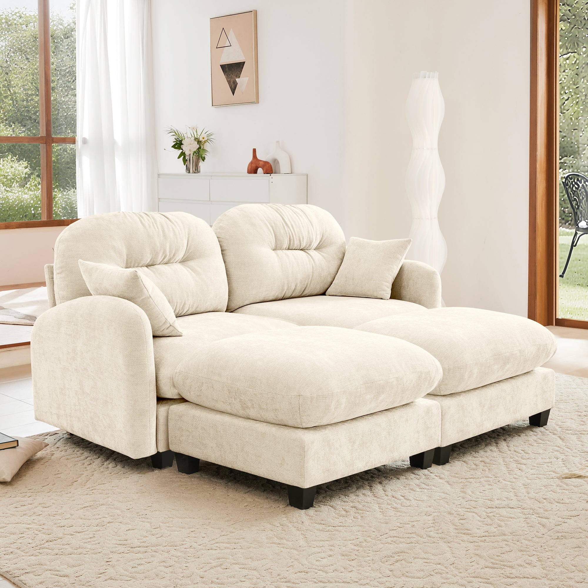 Roselyn 74" Chenille Sectional Modular Sofa with 2 Ottomans