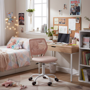 Homy Casa Pink Office Chair, 44x40x74in, Modern Fabric Swivel Desk Chair with Ergonomic Back, Adjustable Height, White Metal Base, PU Casters, for Home Office, Study, Makeup, 1 Pack