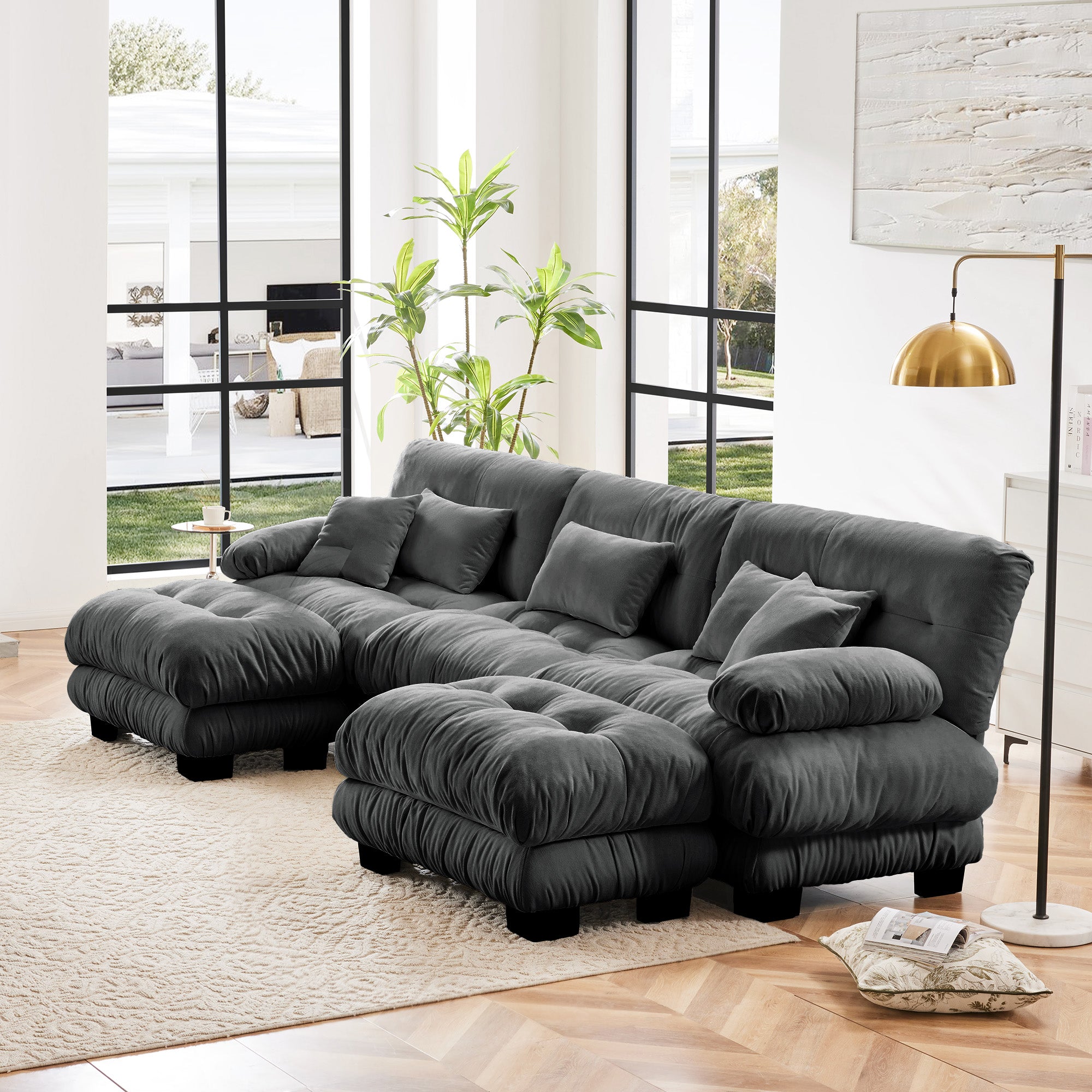 Monterey 134" Modular Chenille U-Shaped Cloud Sectional Sofa with 2 Ottomans