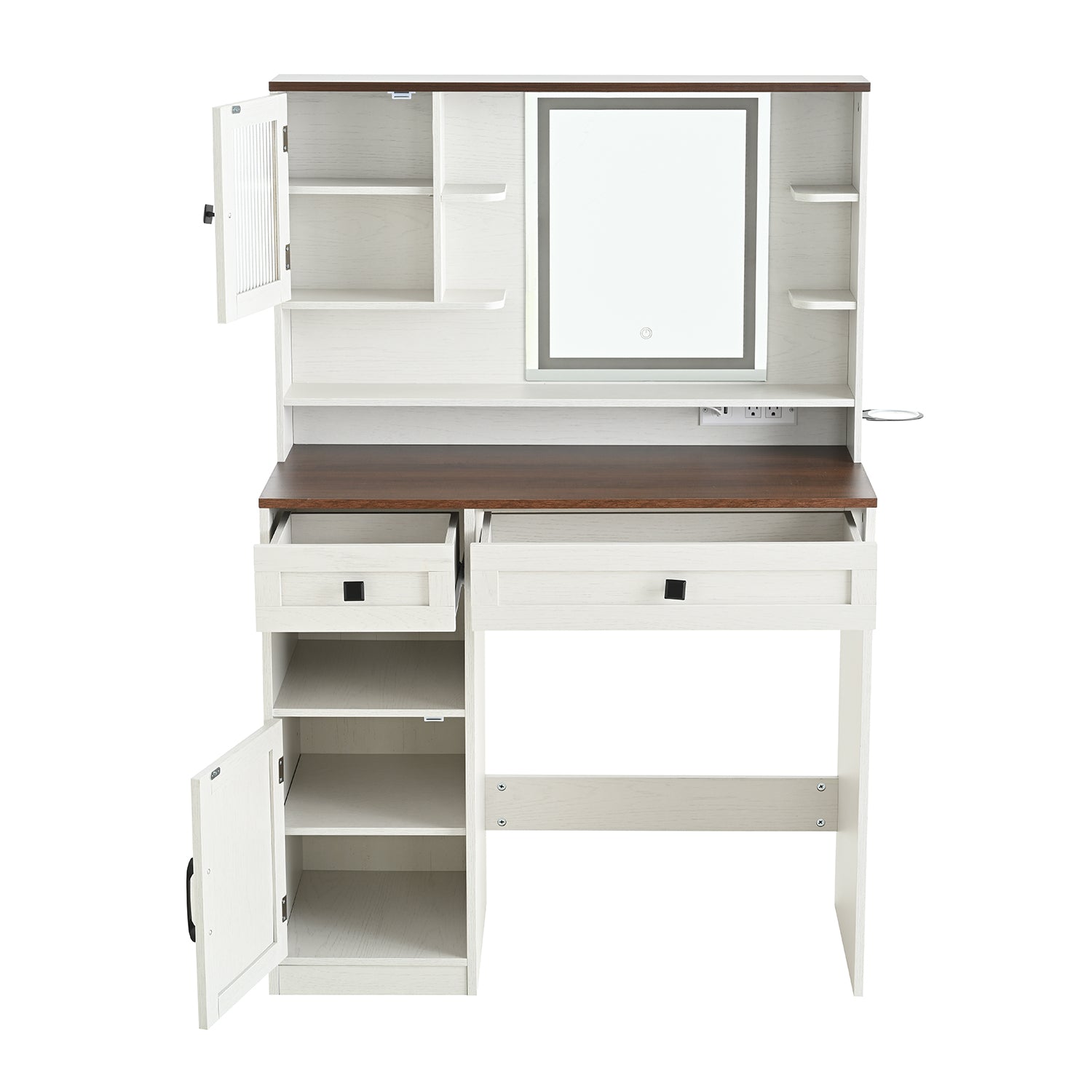 Frida 37.4" Makeup Vanity Set with Lighted Mirror and Upholstered Stool