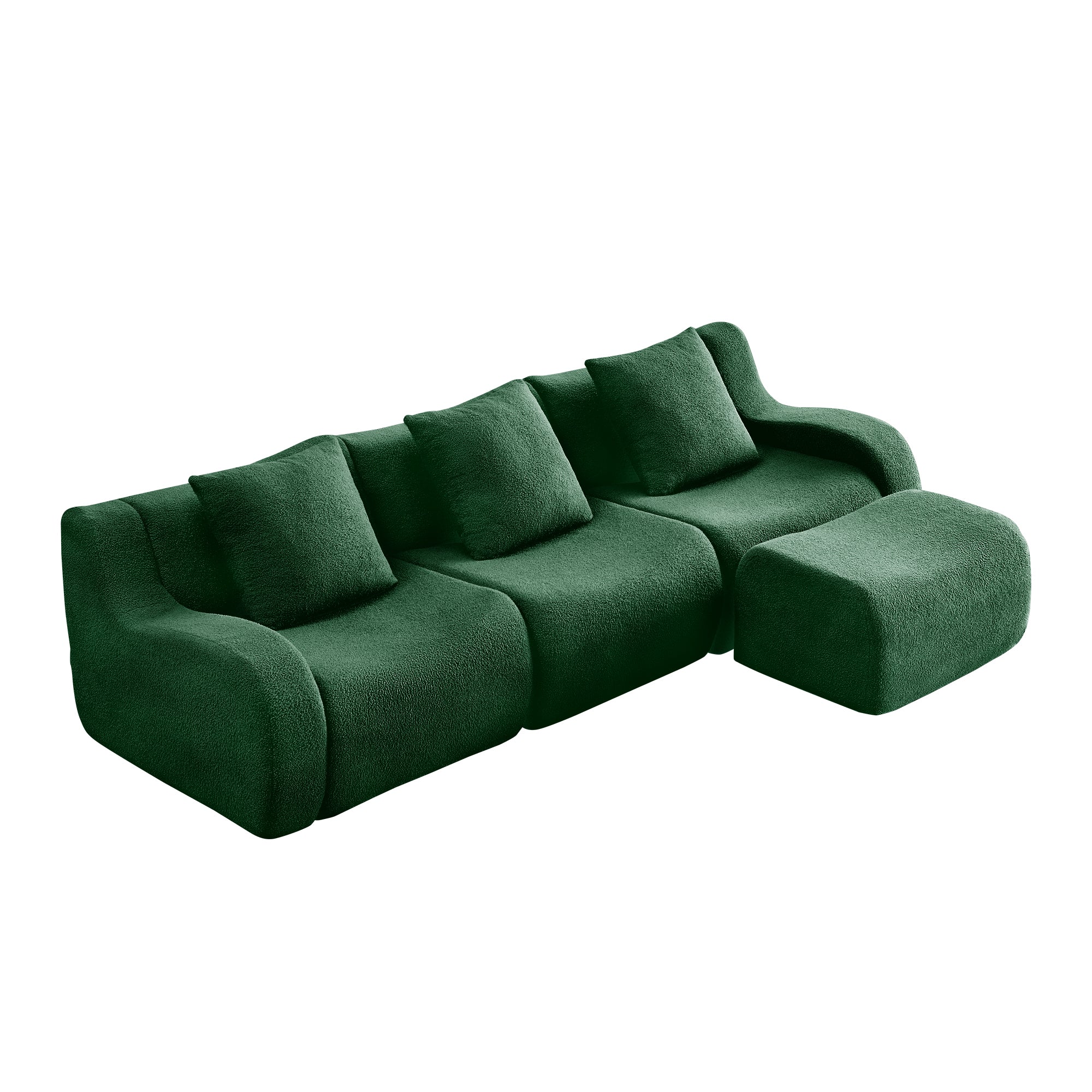 Chico 115" Modular Teddy Fabric L-Shaped Sofa with Curved Armrests and Movable Ottoman