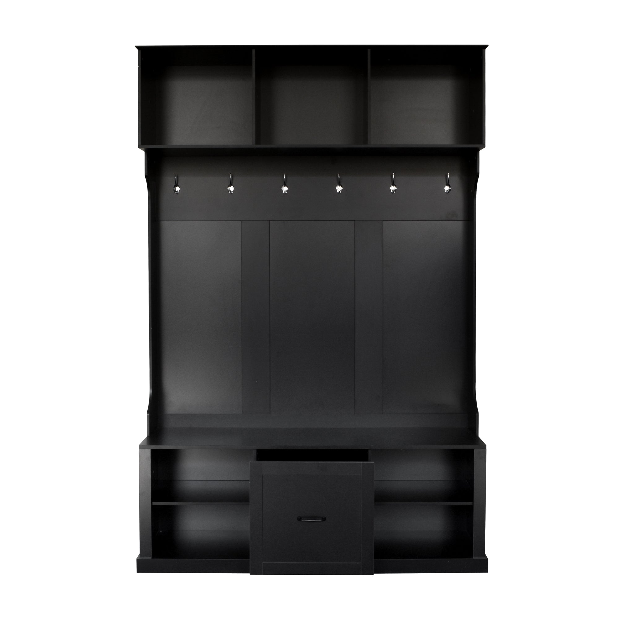 57'' Hall Tree with 6 Hooks, Coat Hanger, Entryway Bench, 3-in-1 Design, A Spacious Drawer for Entrance,Living Room