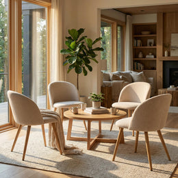 ZOMBA Fleece Fabric Dining Chair Set, Oak Legs, 4 Pieces, Light Beige