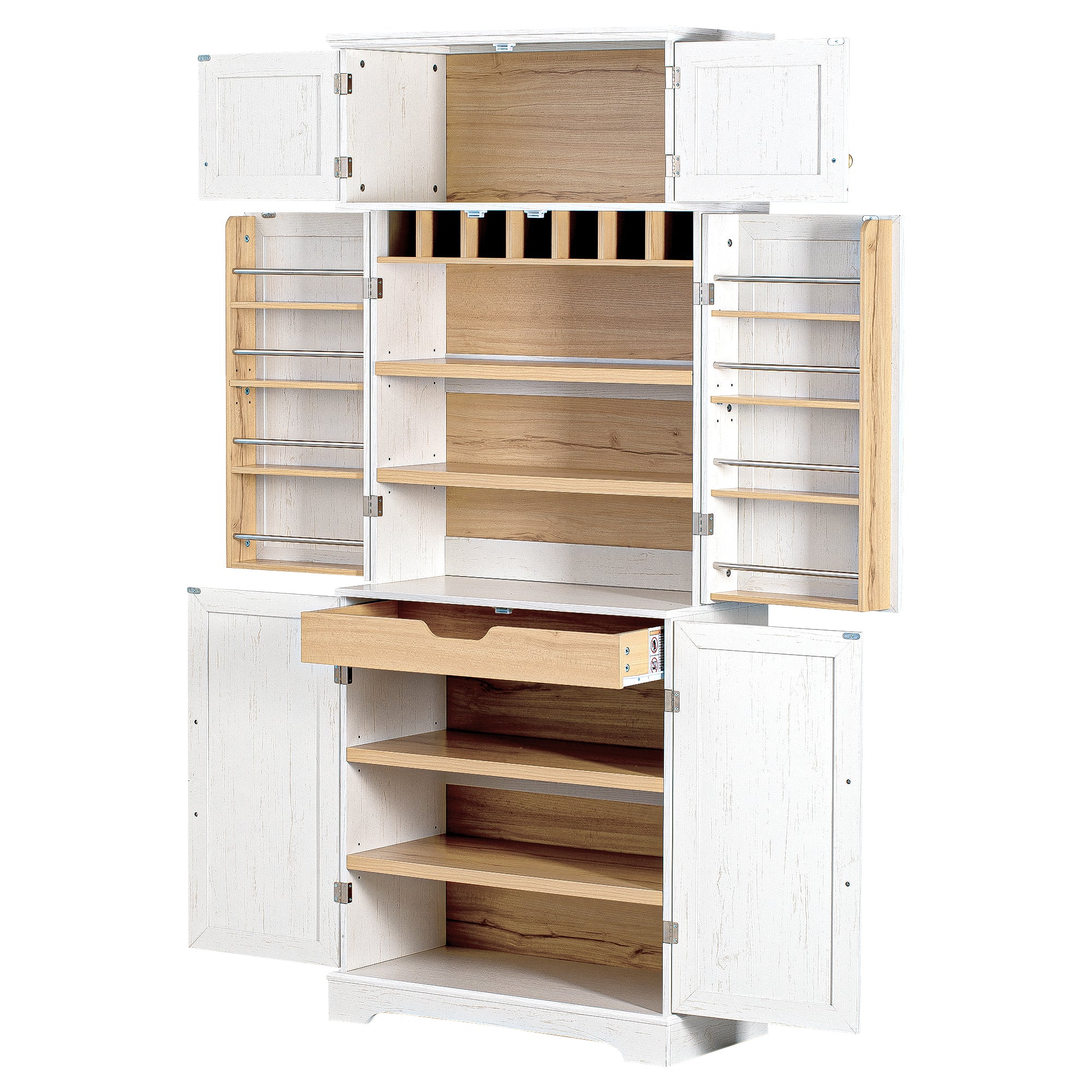 Bristol 78.2" Farmhouse White Kitchen Pantry Cabinet with Adjustable Shelves