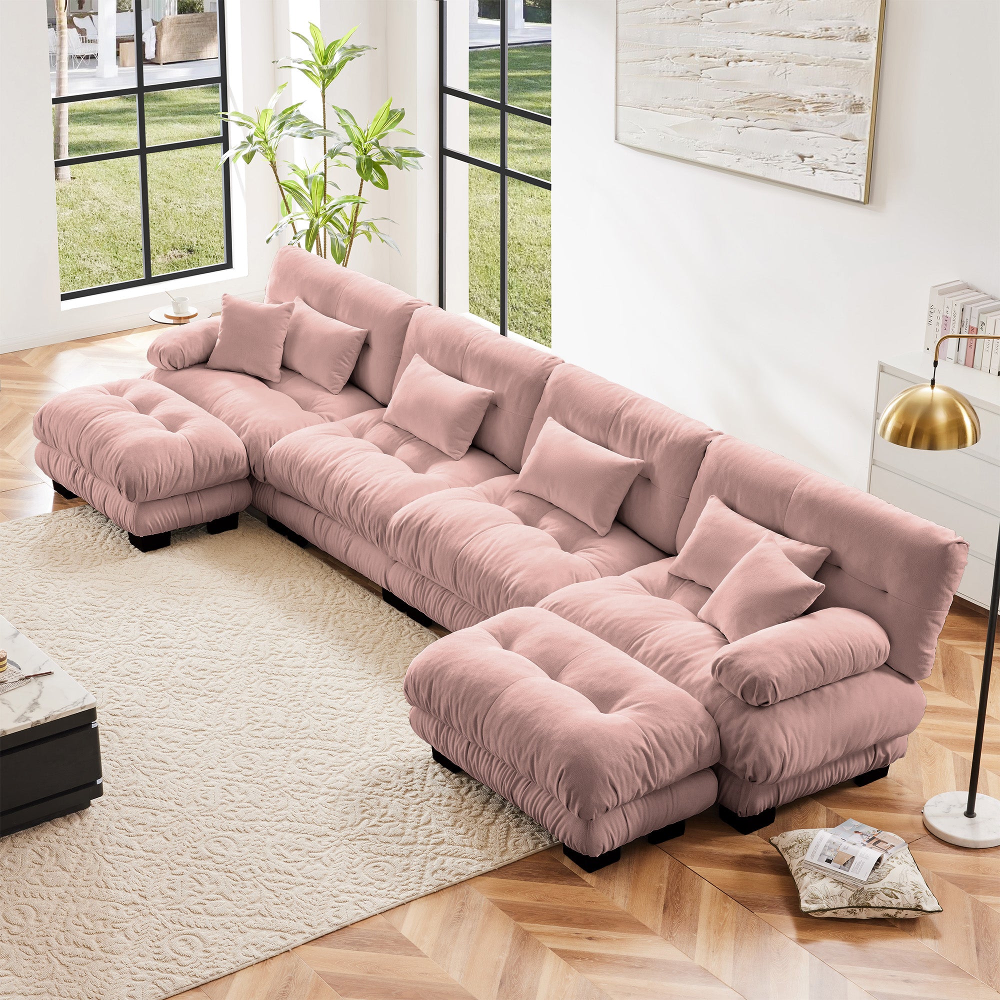 Monterey 173" Oversized Modular Chenille U-Shaped Cloud Sectional Sofa with 2 Ottomans