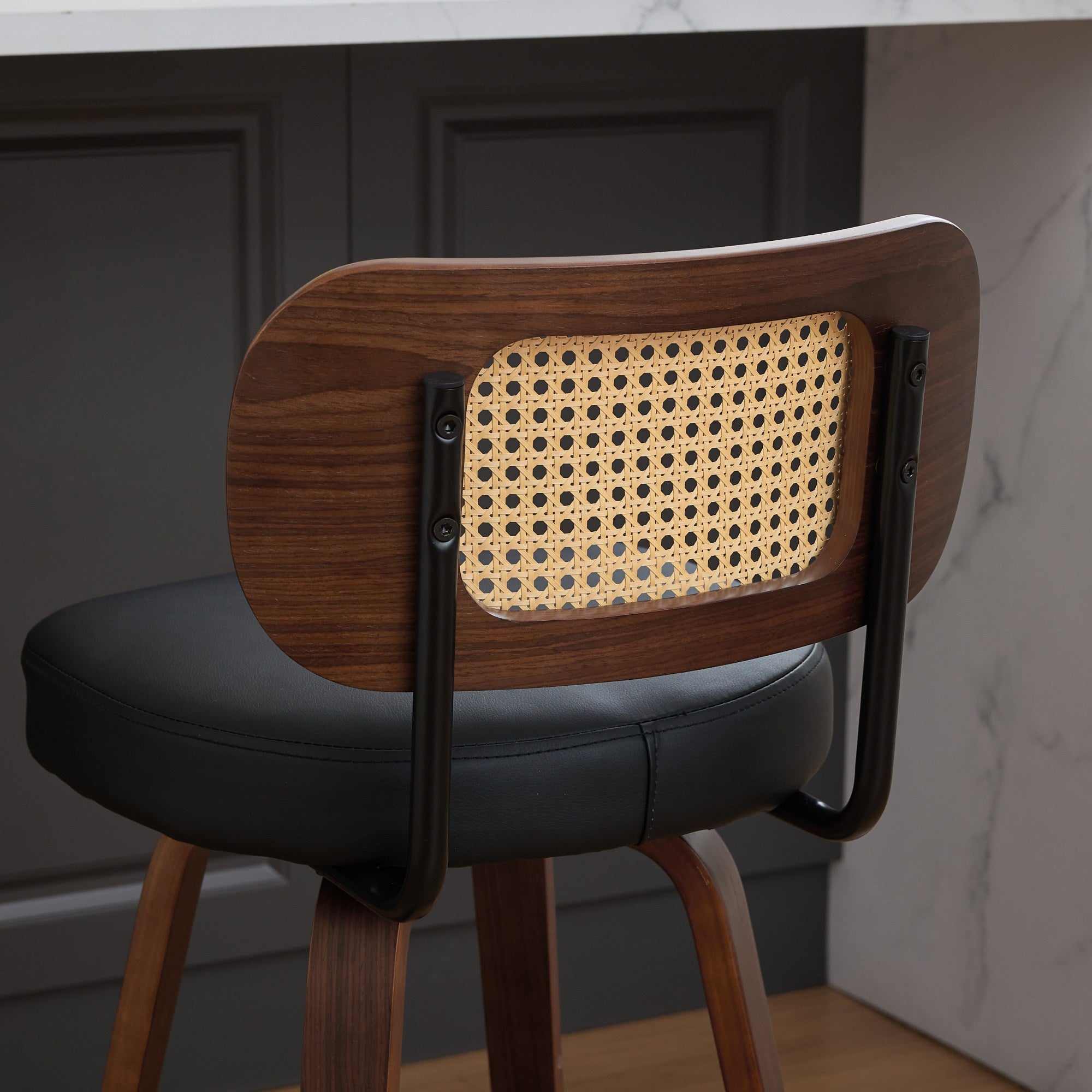 Homy Casa Medoc 26" Rattan Back Swivel Counter Height Upholstered Bar Stool Set of 2