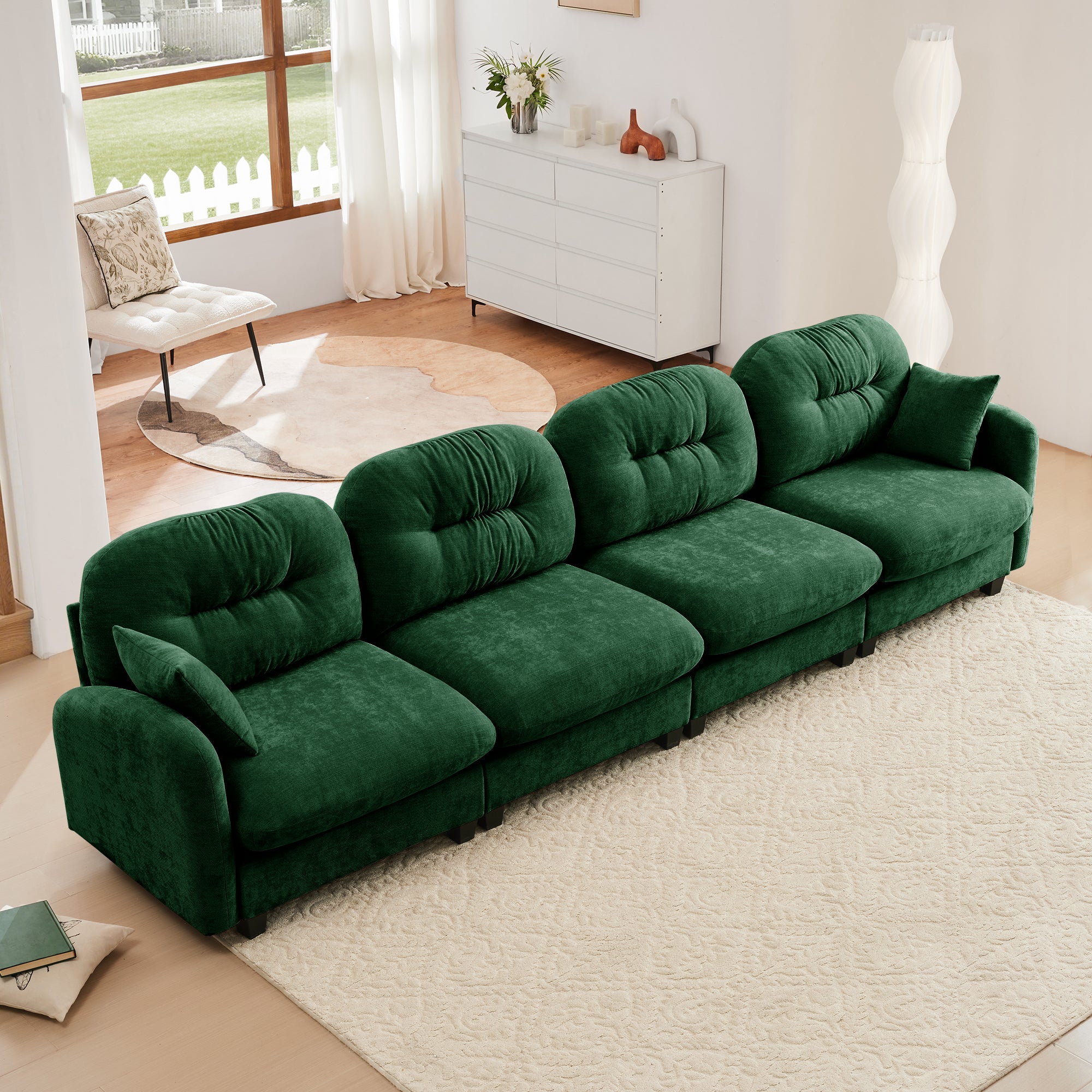 Roselyn 140" Modular Chenille Cloud 4-Seater Sofa with Tufted Cushion Backrest and  Pillows