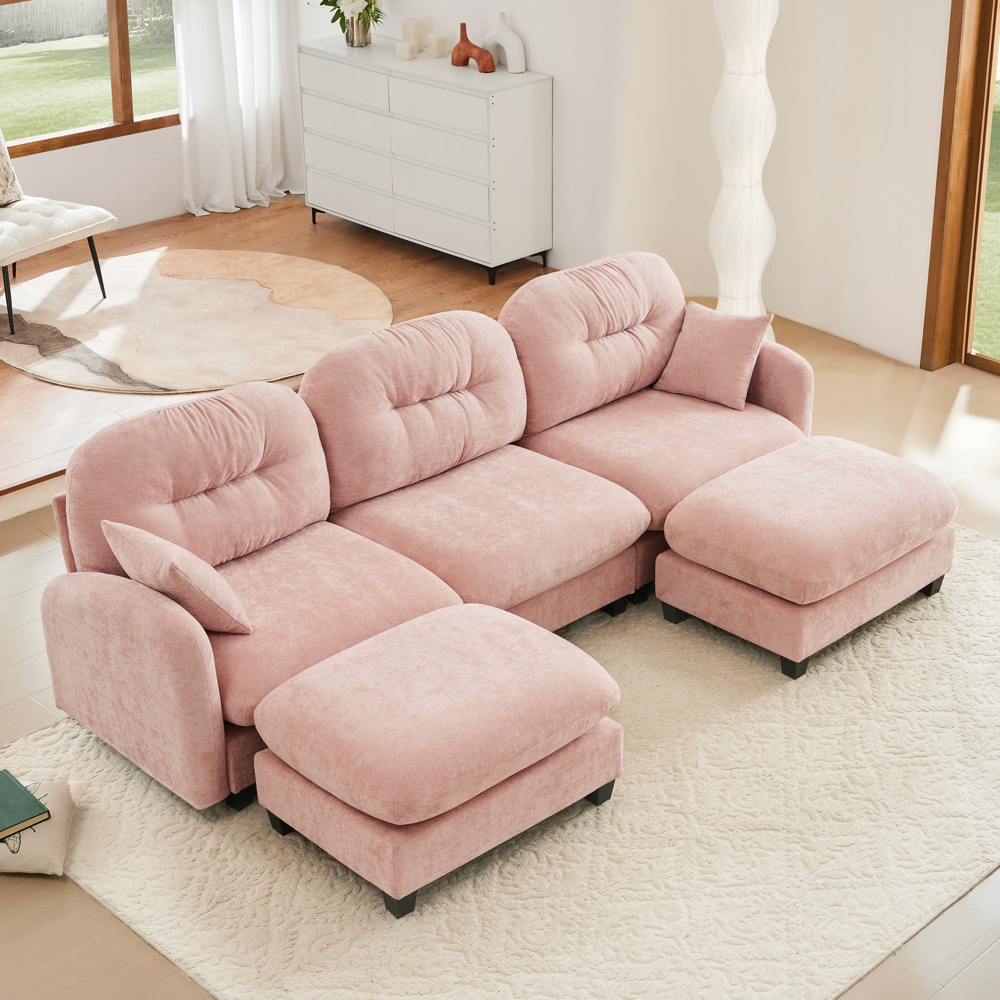 Roselyn 107" Modular Chenille Cloud U-Shaped Sectional Sofa with Ottoman and Tufted Cushion Backrest
