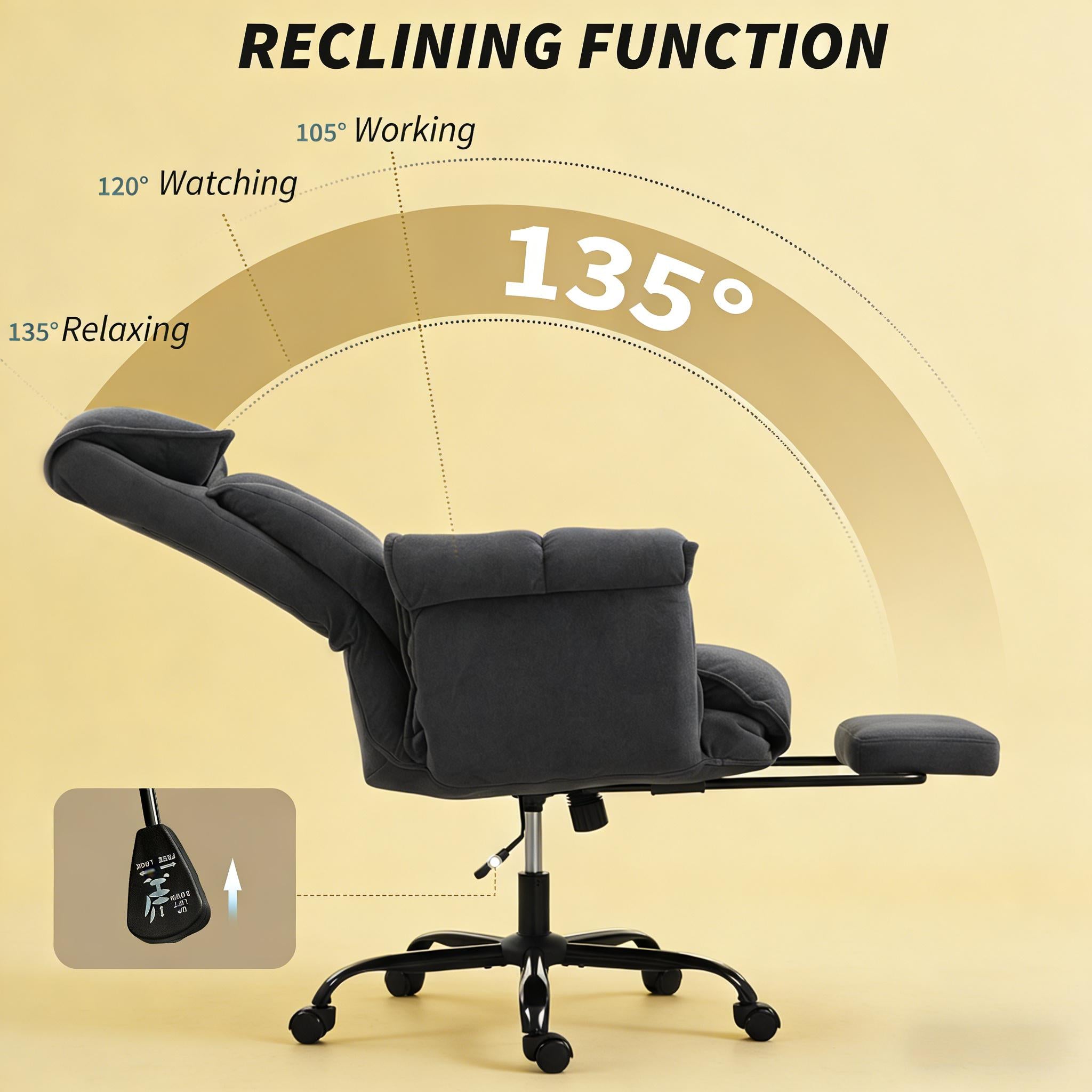Navor Upholstered Reclining Office Chair with Retractable Footrest